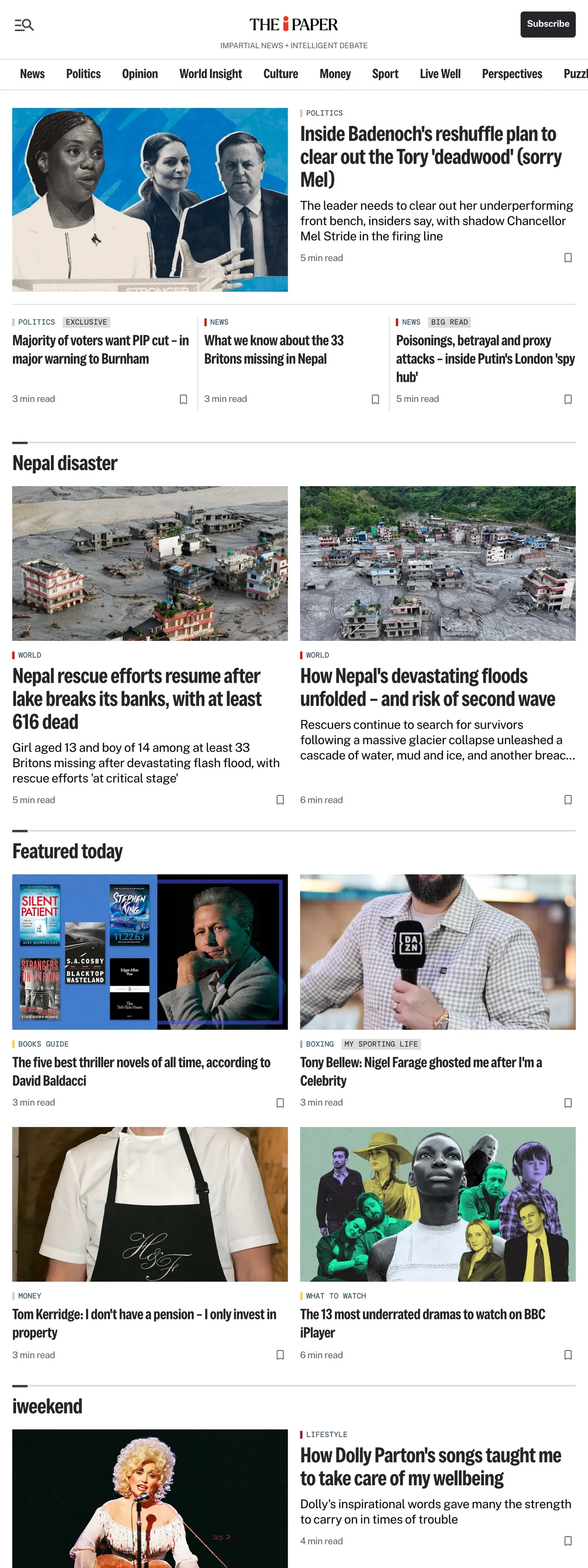 Screenshot of the The i Paper front page