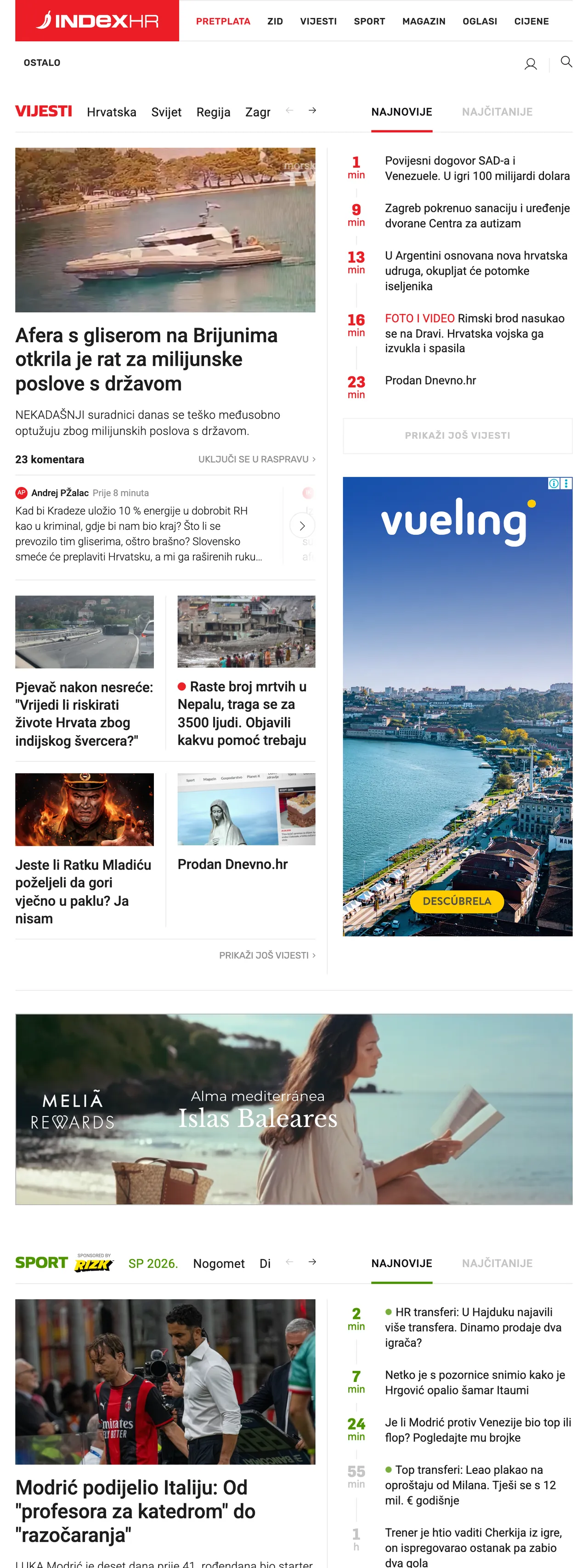 Screenshot of the Index.hr front page