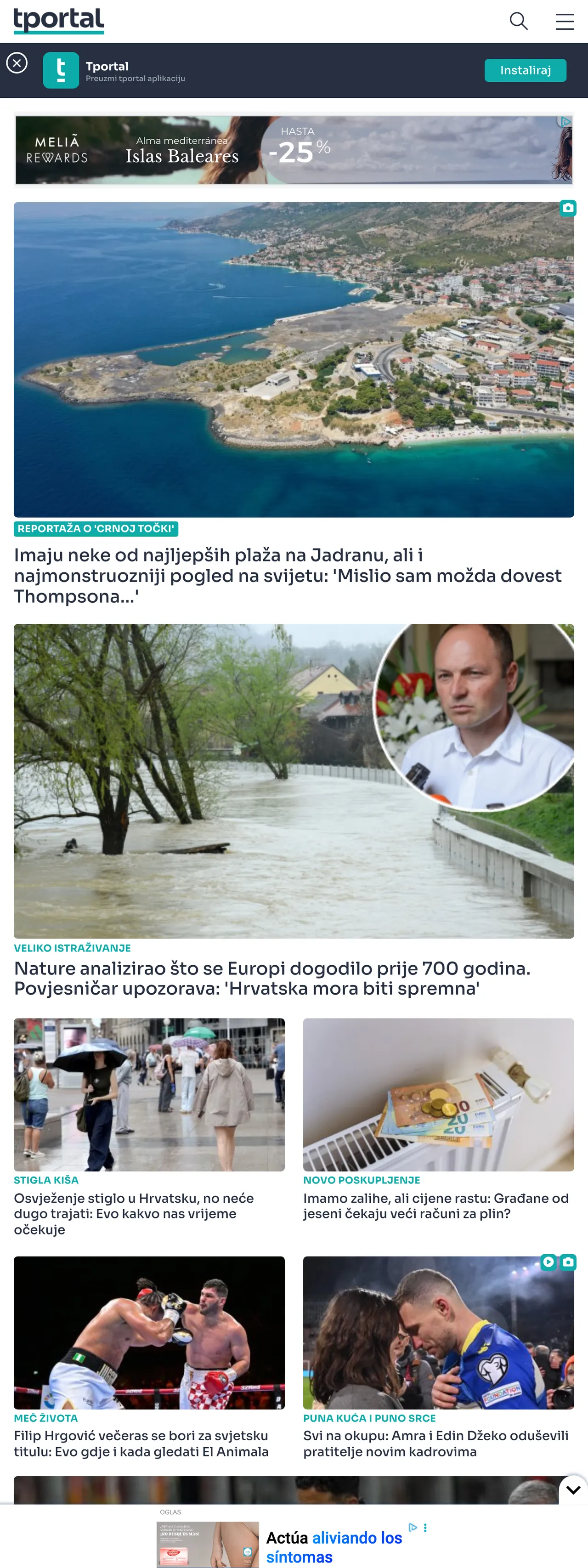 Screenshot of the tportal front page