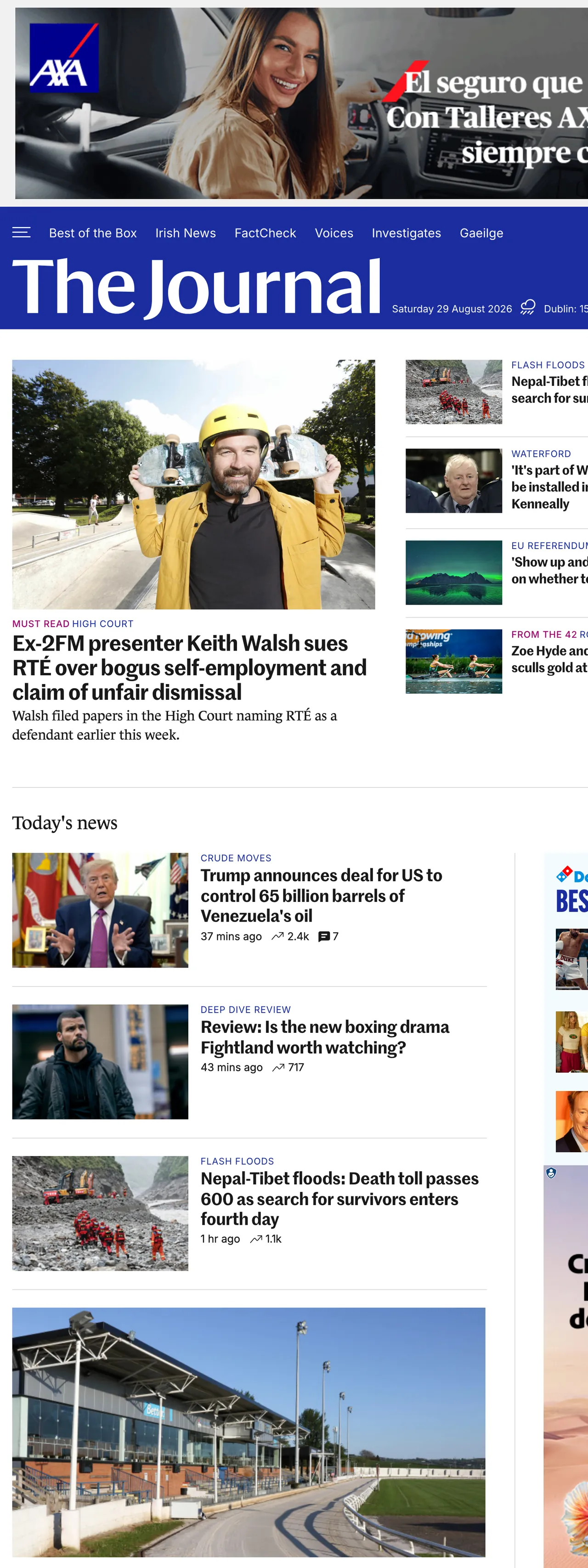 Screenshot of the TheJournal.ie front page