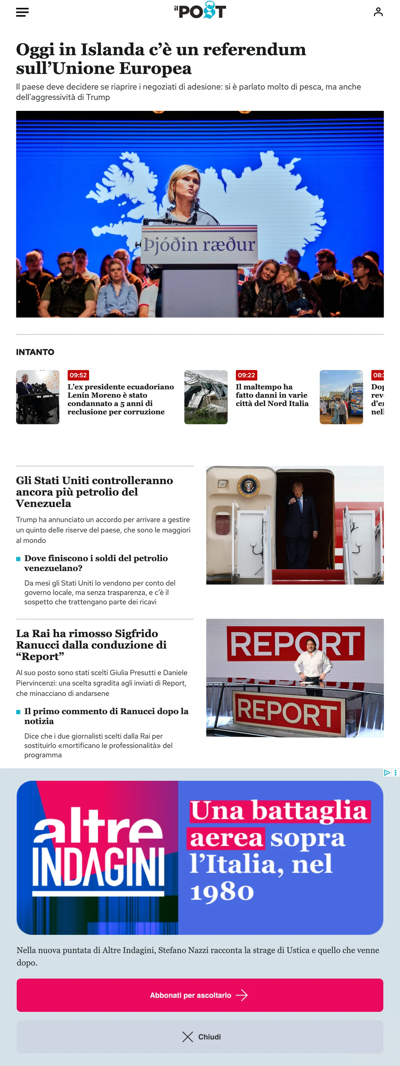 Screenshot of the Il Post front page