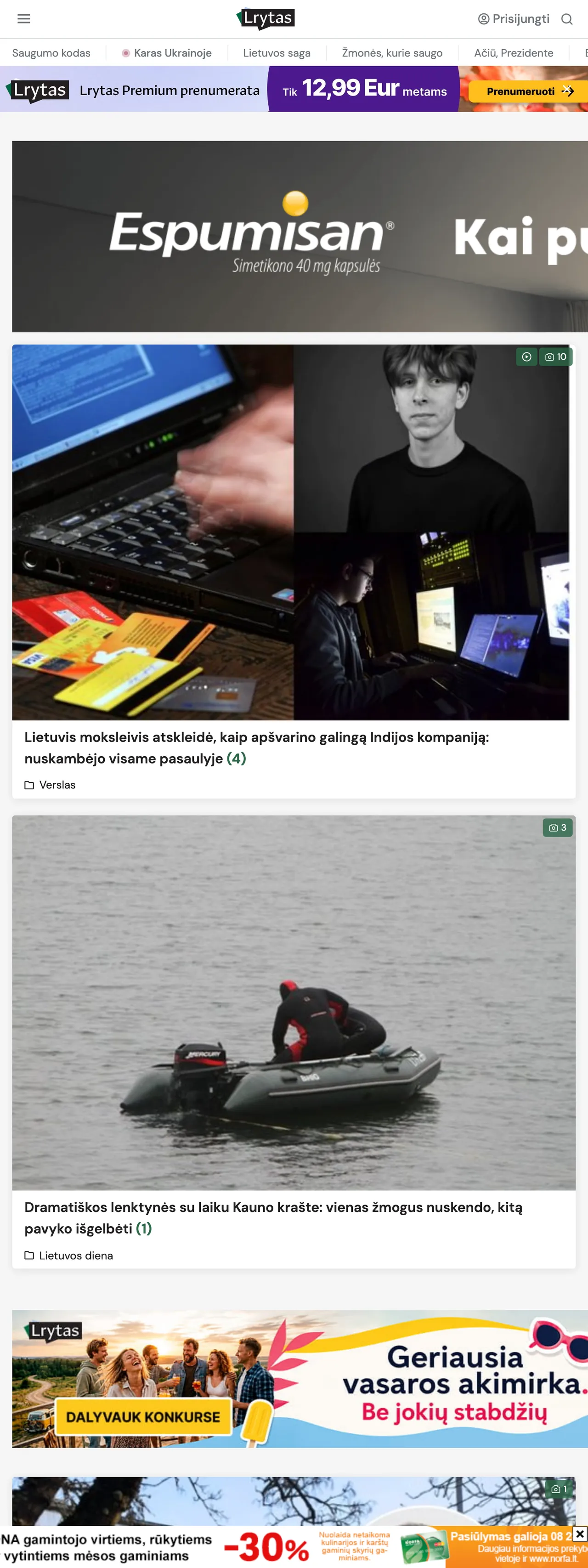 Screenshot of the Lrytas front page