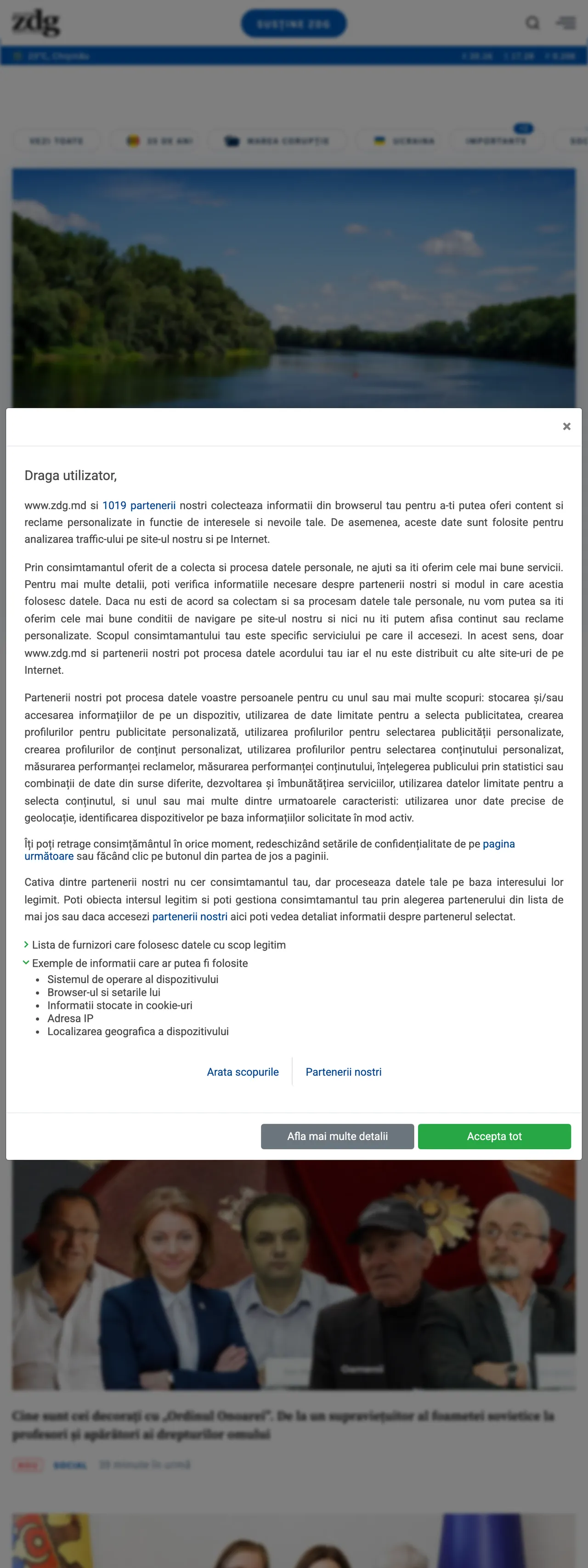 Screenshot of the Ziarul de Gardă front page