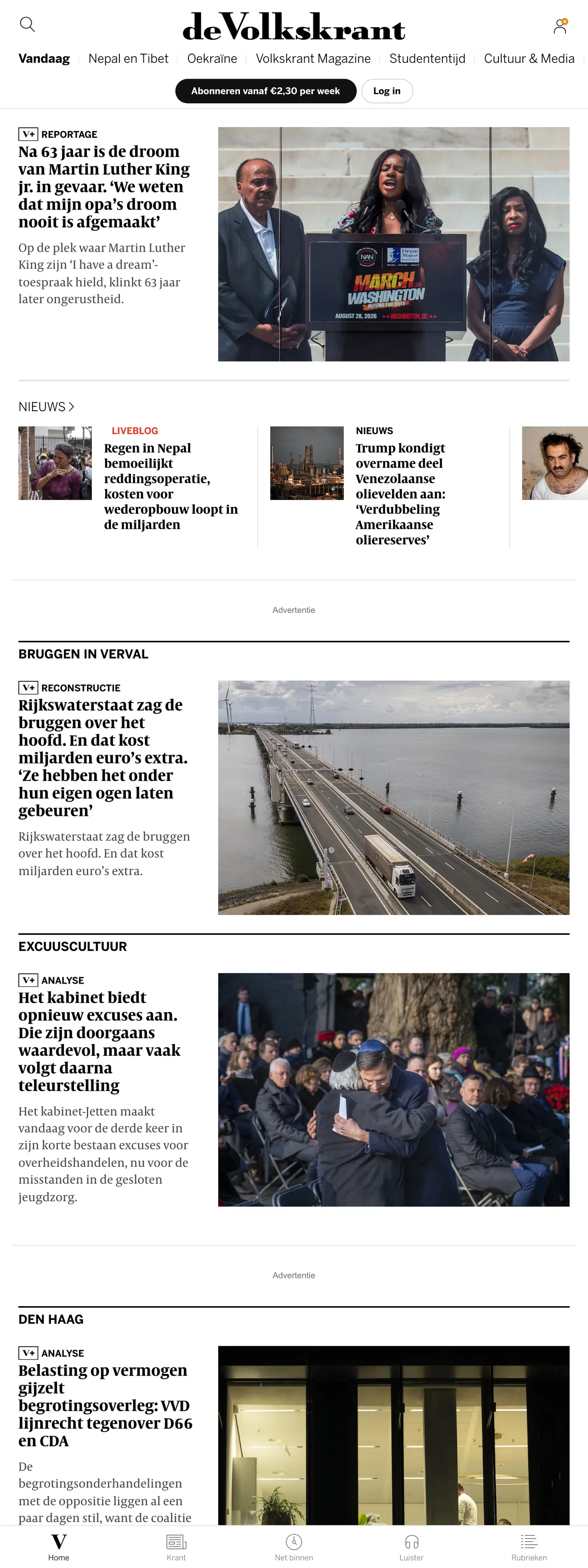 Screenshot of the de Volkskrant front page