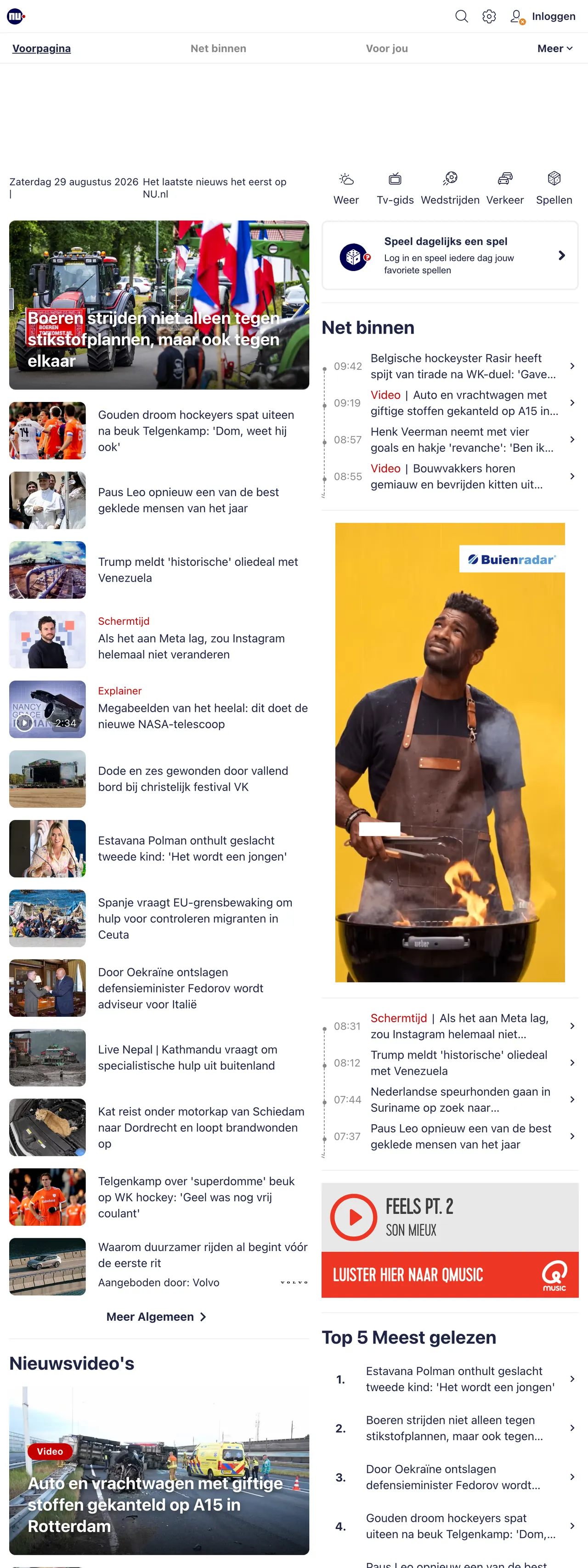Screenshot of the NU.nl front page