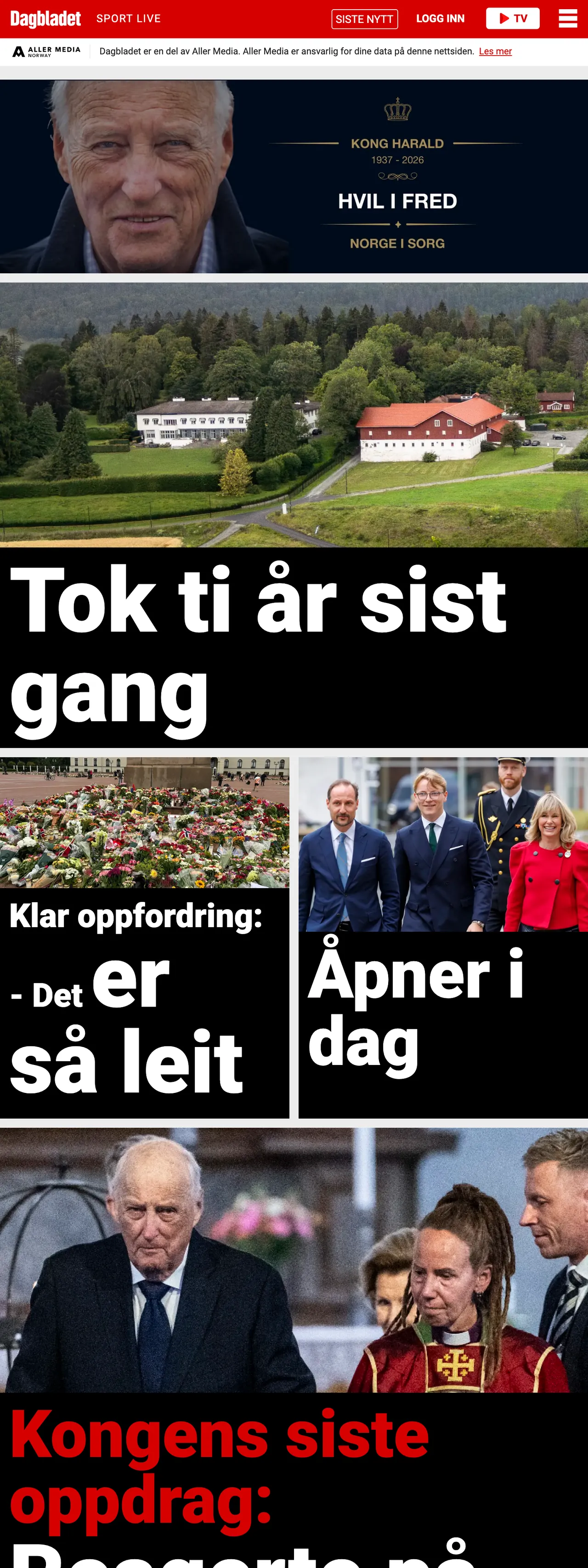 Screenshot of the Dagbladet front page
