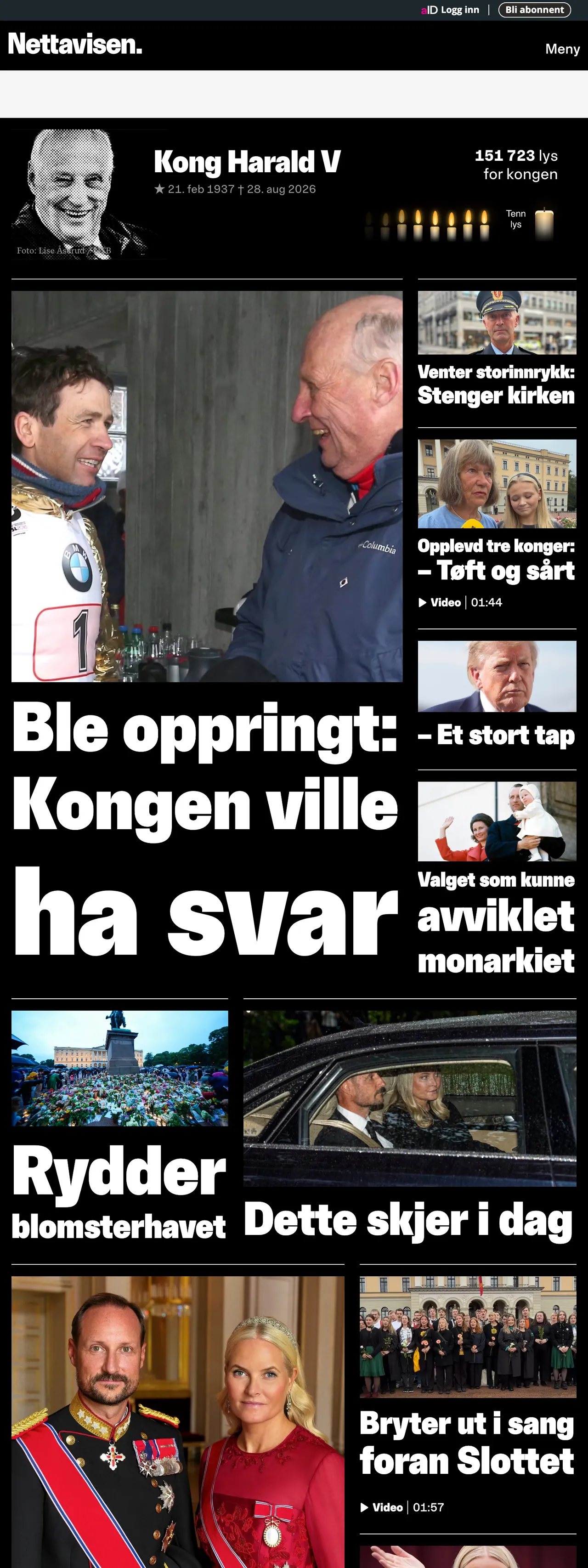 Screenshot of the Nettavisen front page