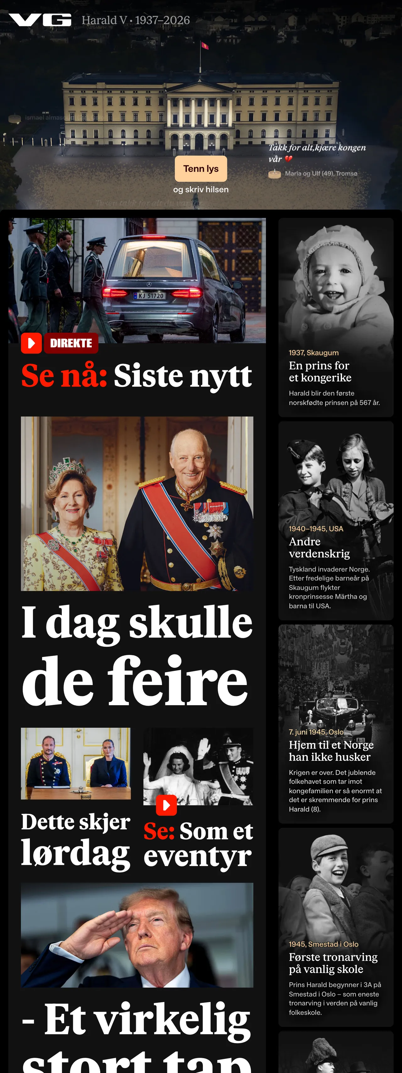 Screenshot of the VG front page
