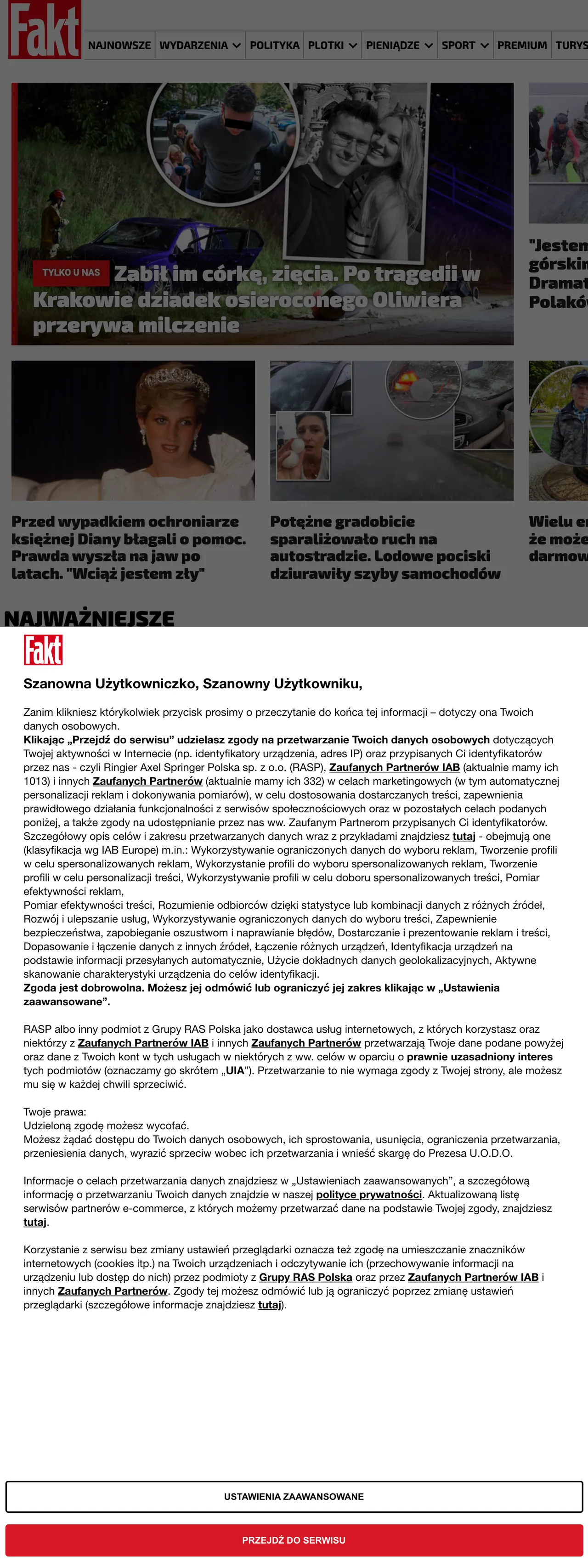 Screenshot of the Fakt front page