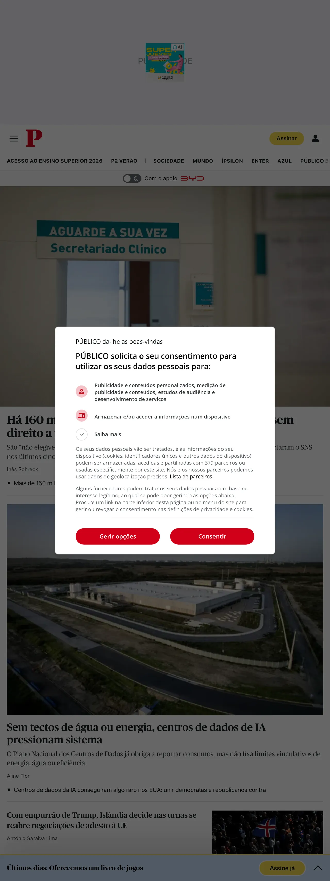 Screenshot of the Público front page