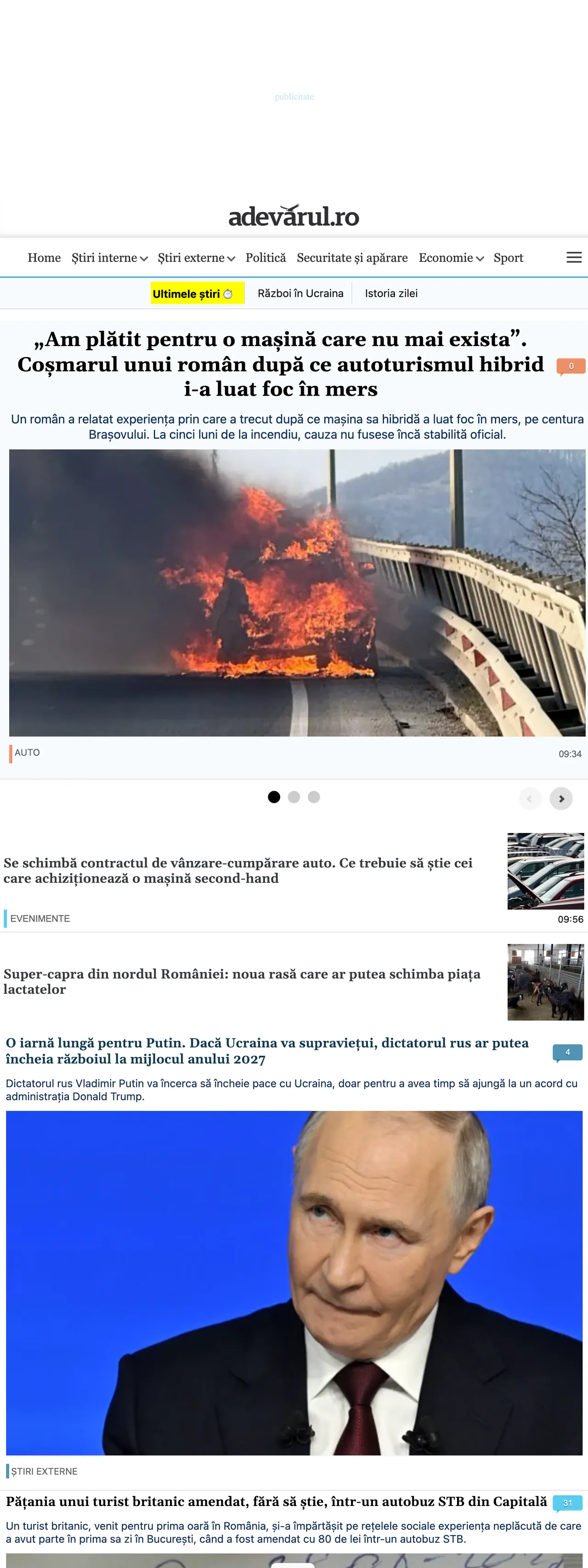 Screenshot of the Adevărul front page