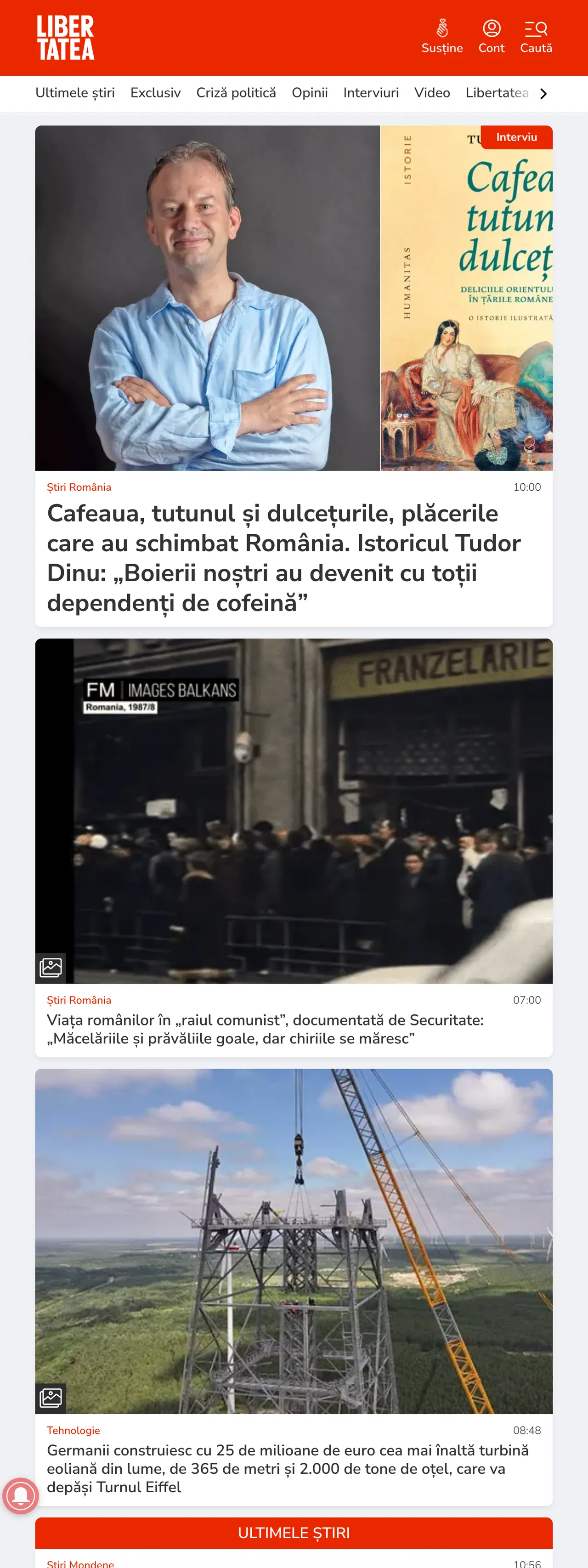 Screenshot of the Libertatea front page