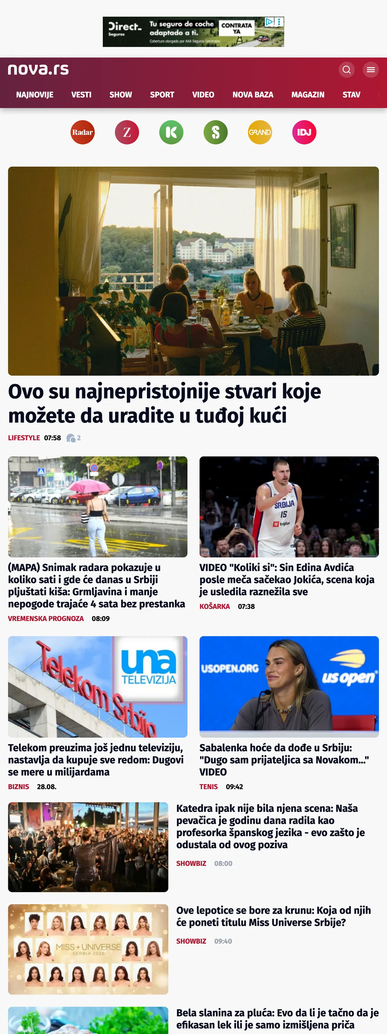 Screenshot of the Nova front page