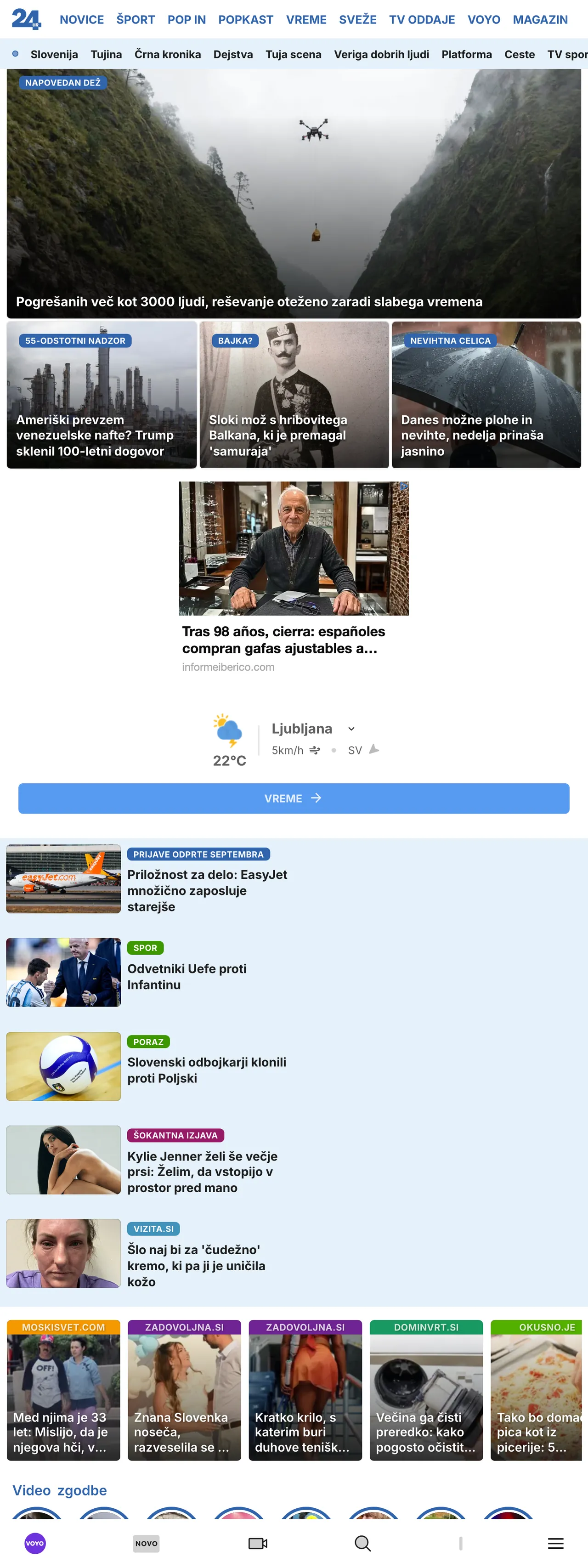 Screenshot of the 24ur front page