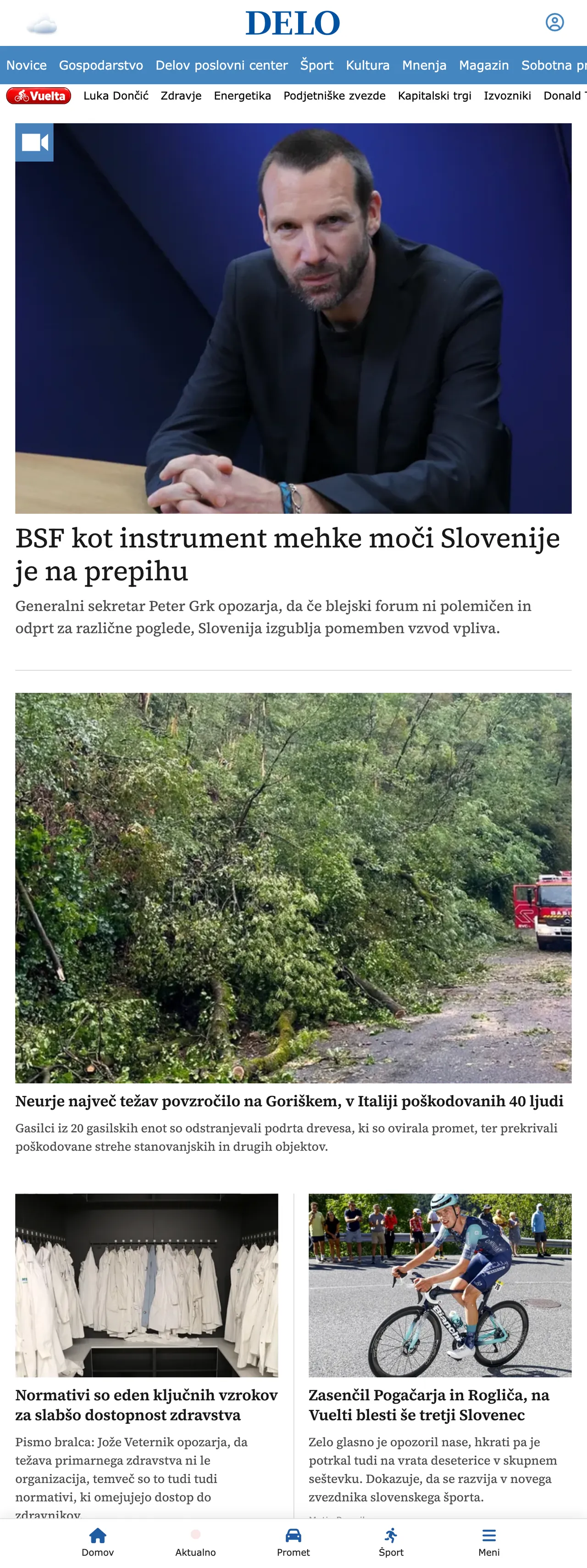 Screenshot of the Delo front page