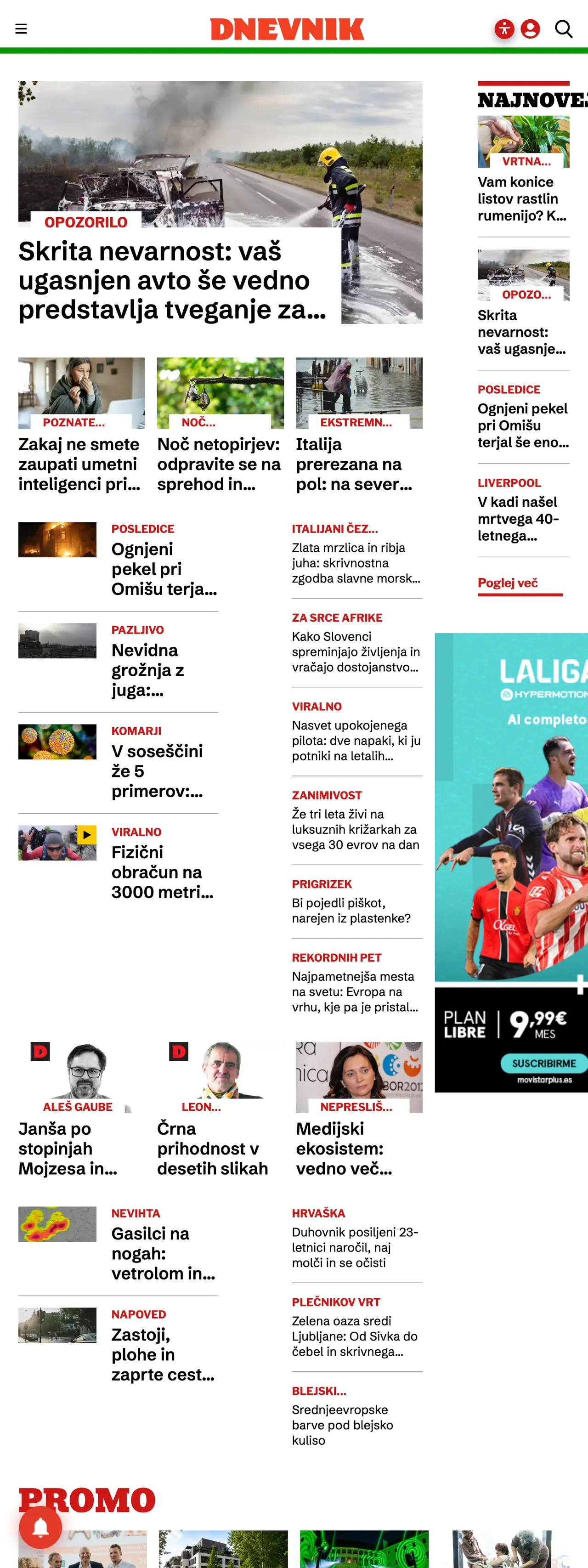 Screenshot of the Dnevnik front page