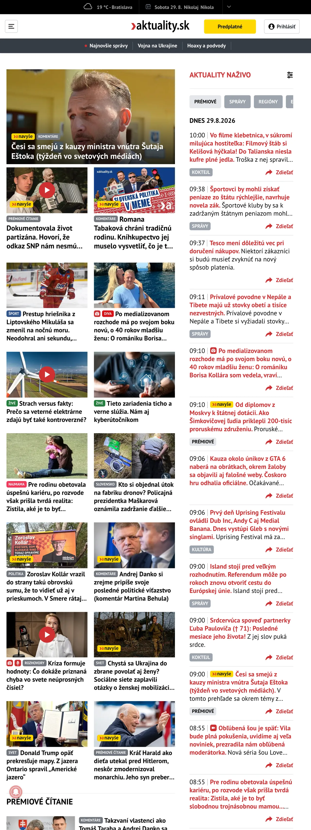 Screenshot of the Aktuality.sk front page