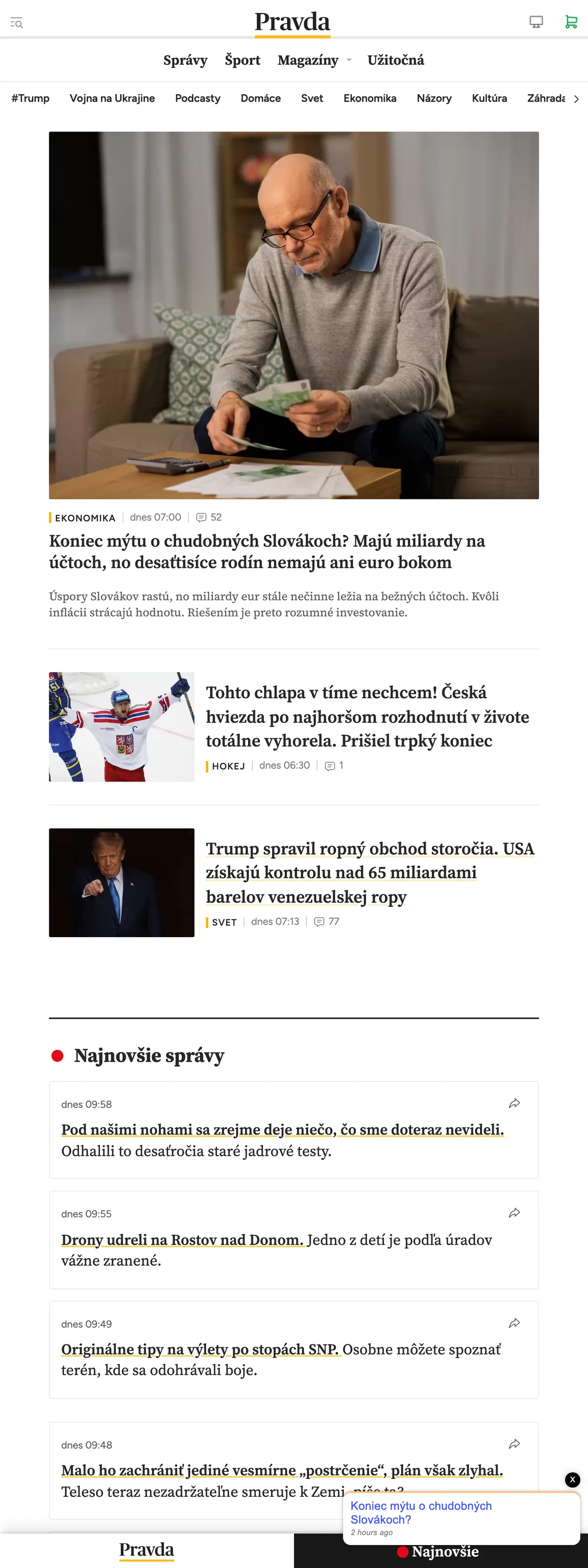 Screenshot of the Pravda front page