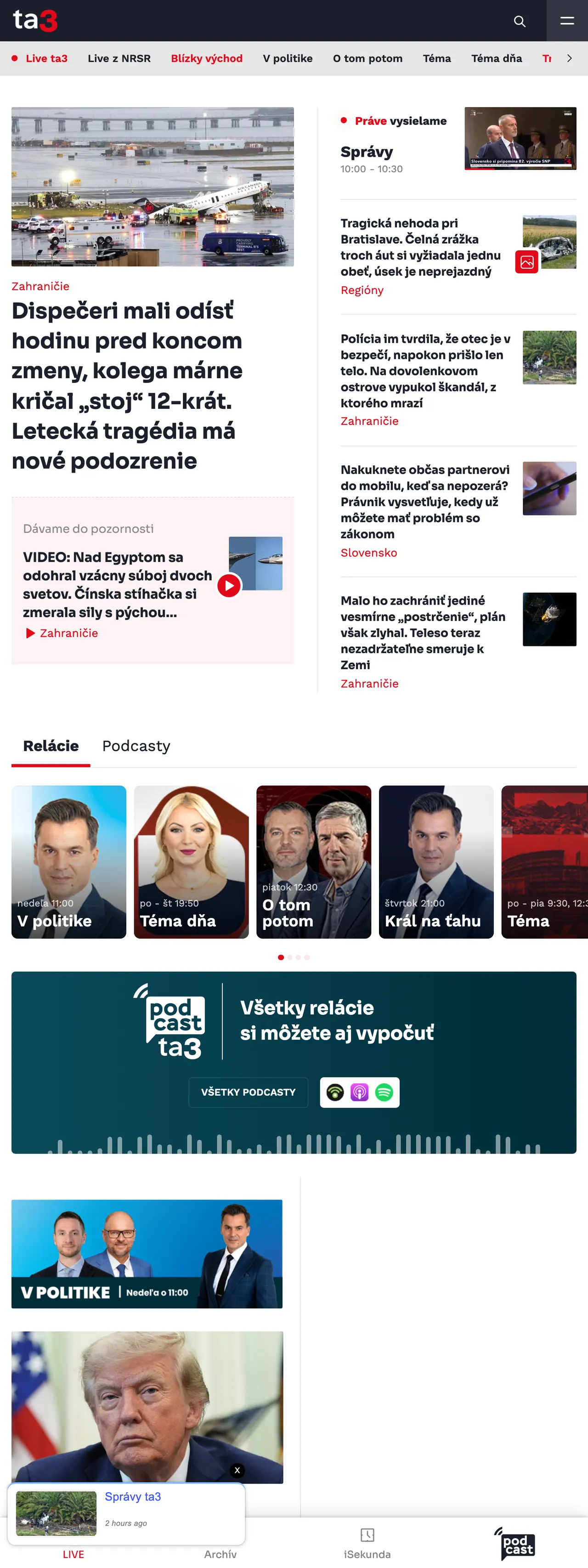 Screenshot of the TA3 front page