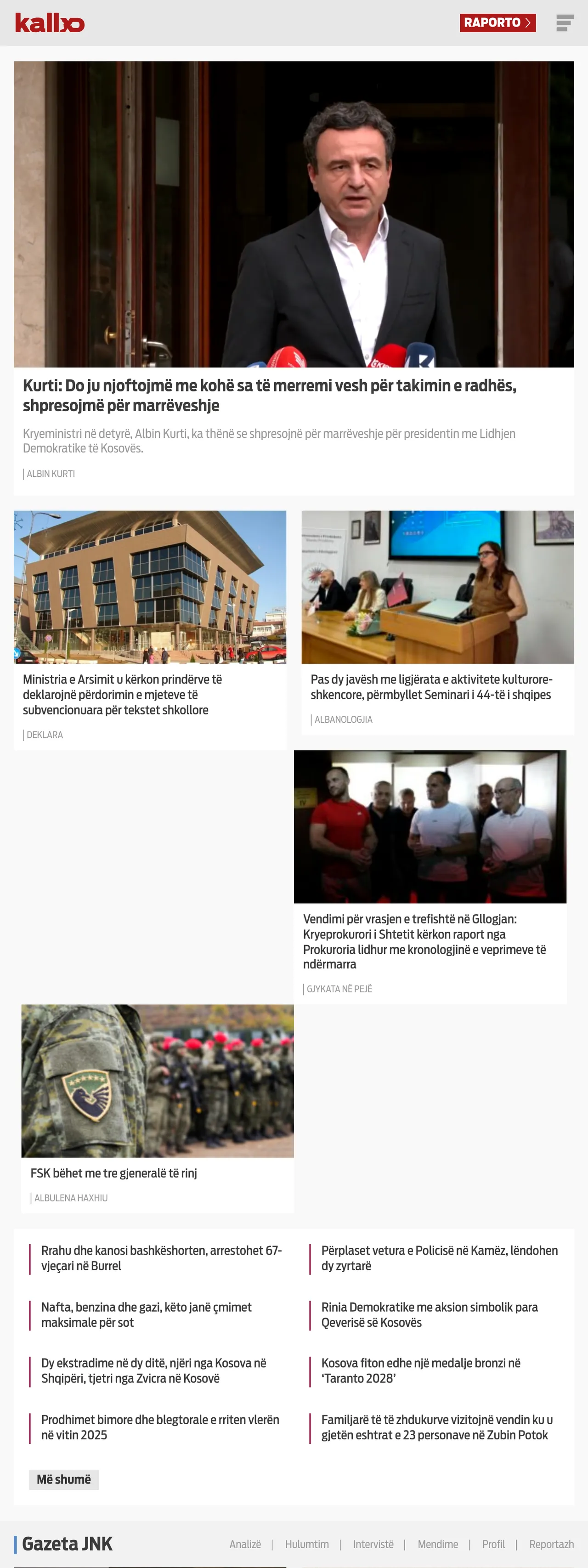 Screenshot of the Kallxo front page
