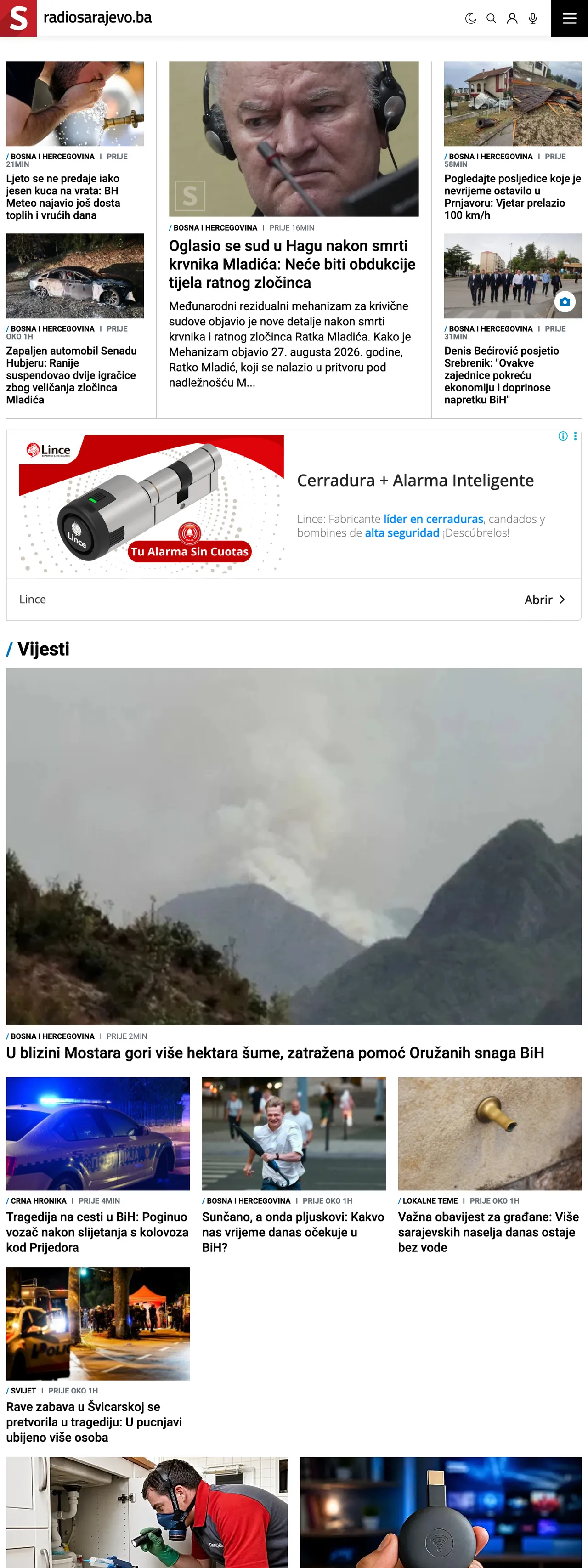 Screenshot of the Radio Sarajevo front page