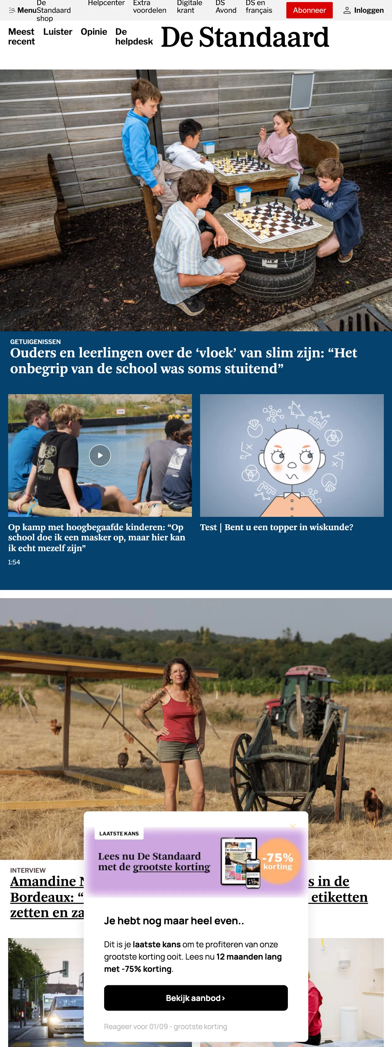 Screenshot of the De Standaard front page