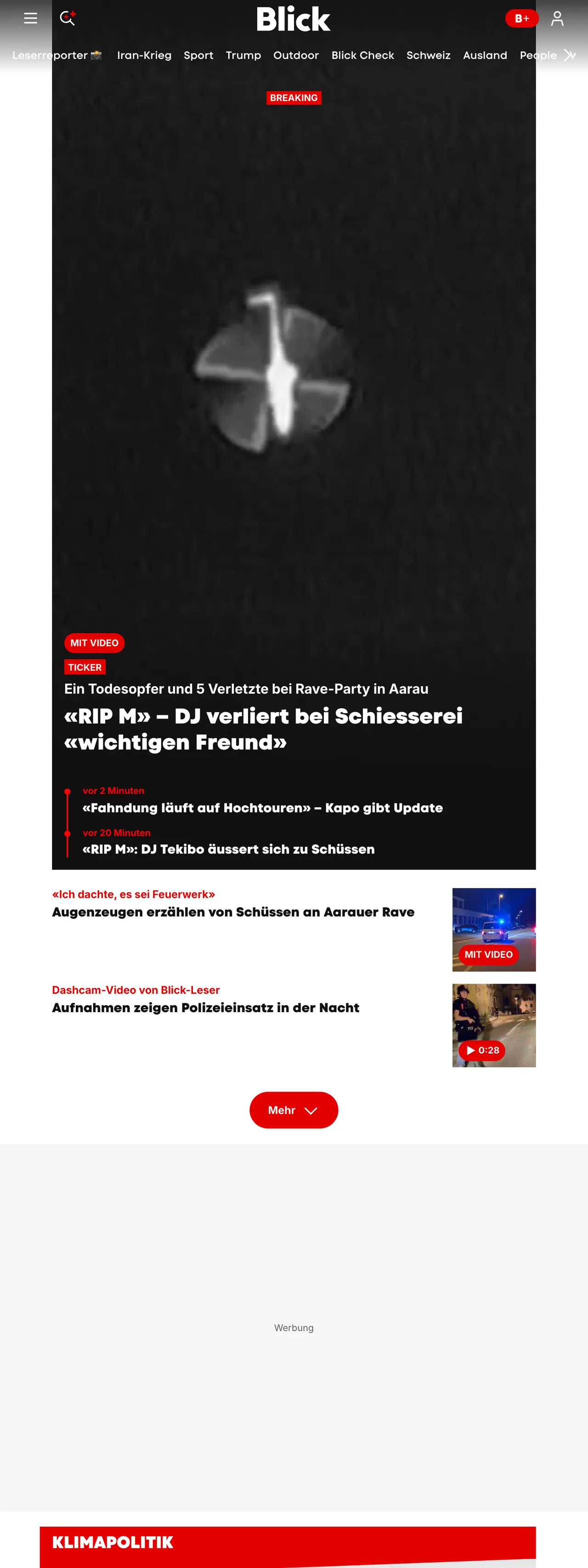 Screenshot of the Blick front page