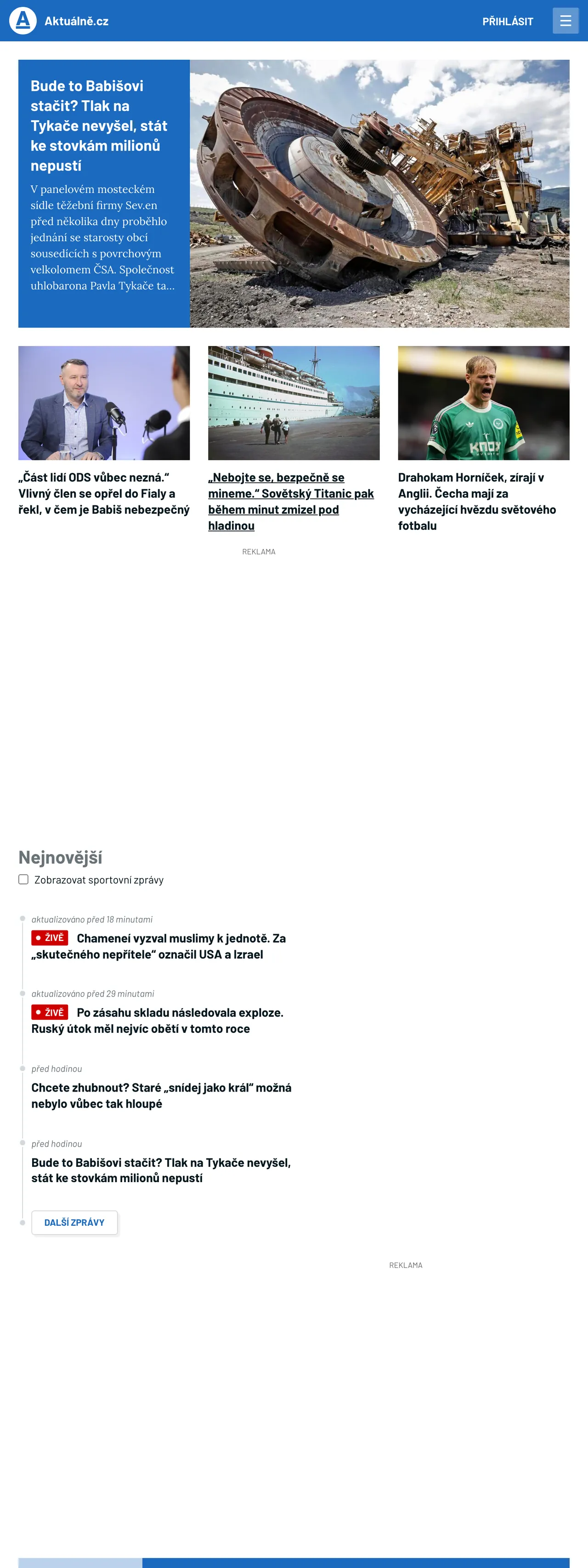 Screenshot of the Aktuálně.cz front page
