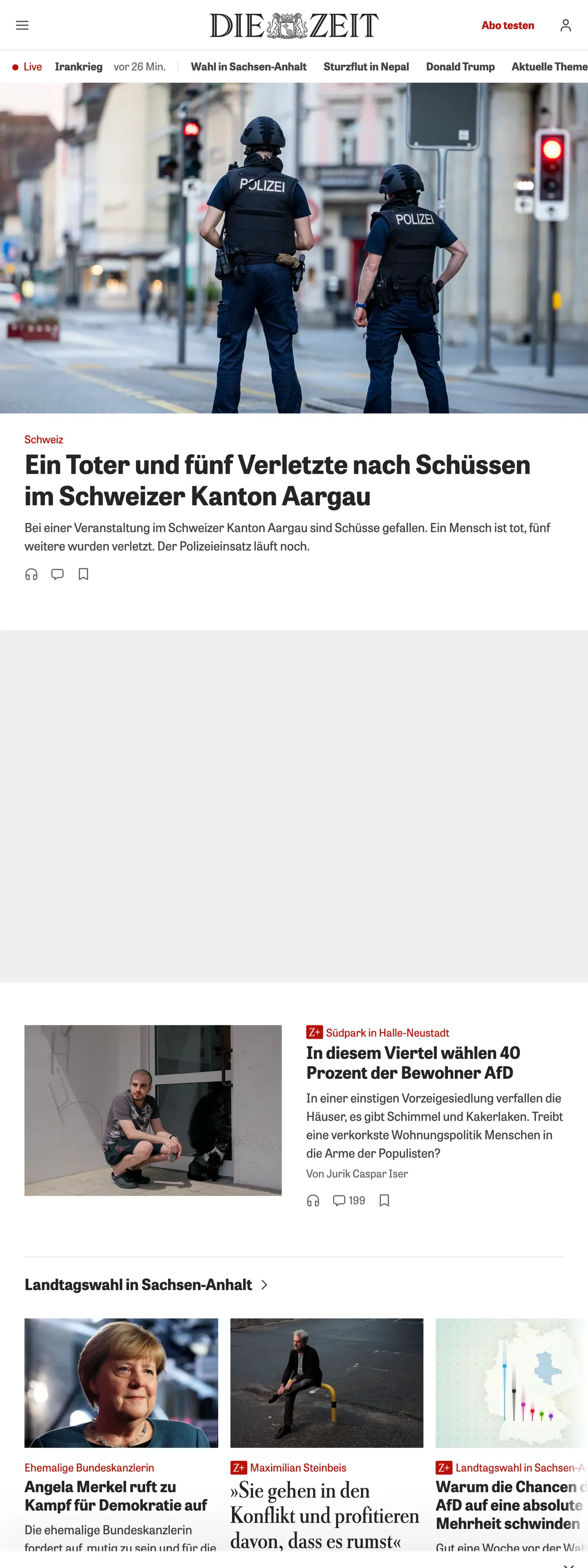 Screenshot of the ZEIT ONLINE front page