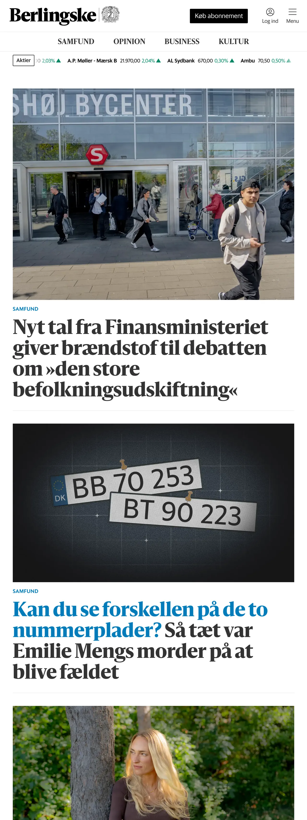 Screenshot of the Berlingske front page