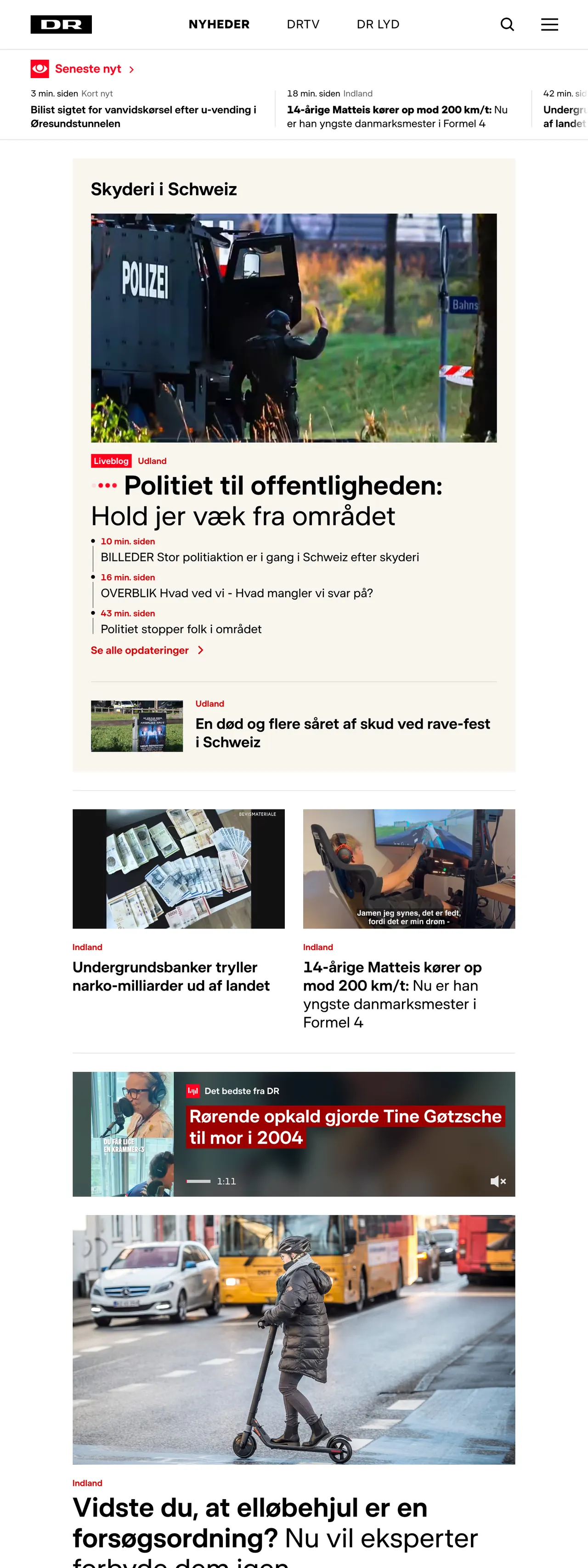 Screenshot of the DR front page