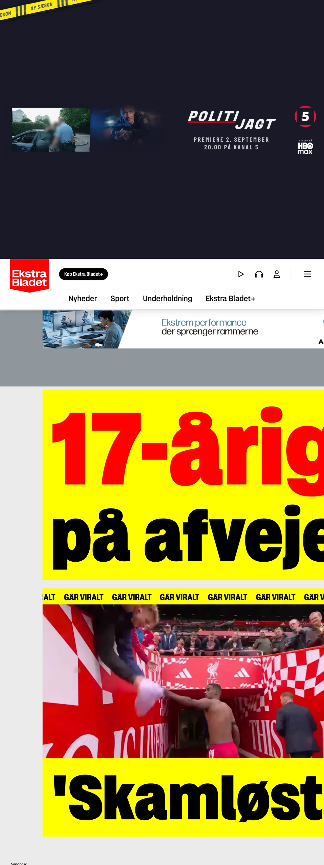 Screenshot of the Ekstra Bladet front page
