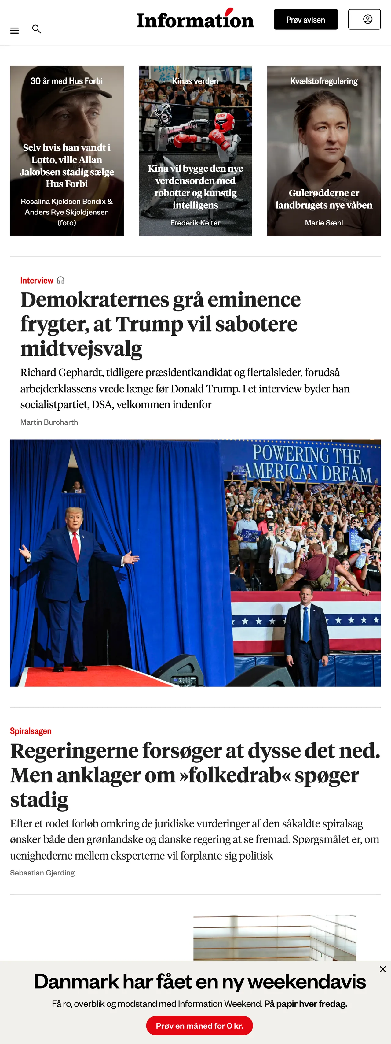 Screenshot of the Information front page