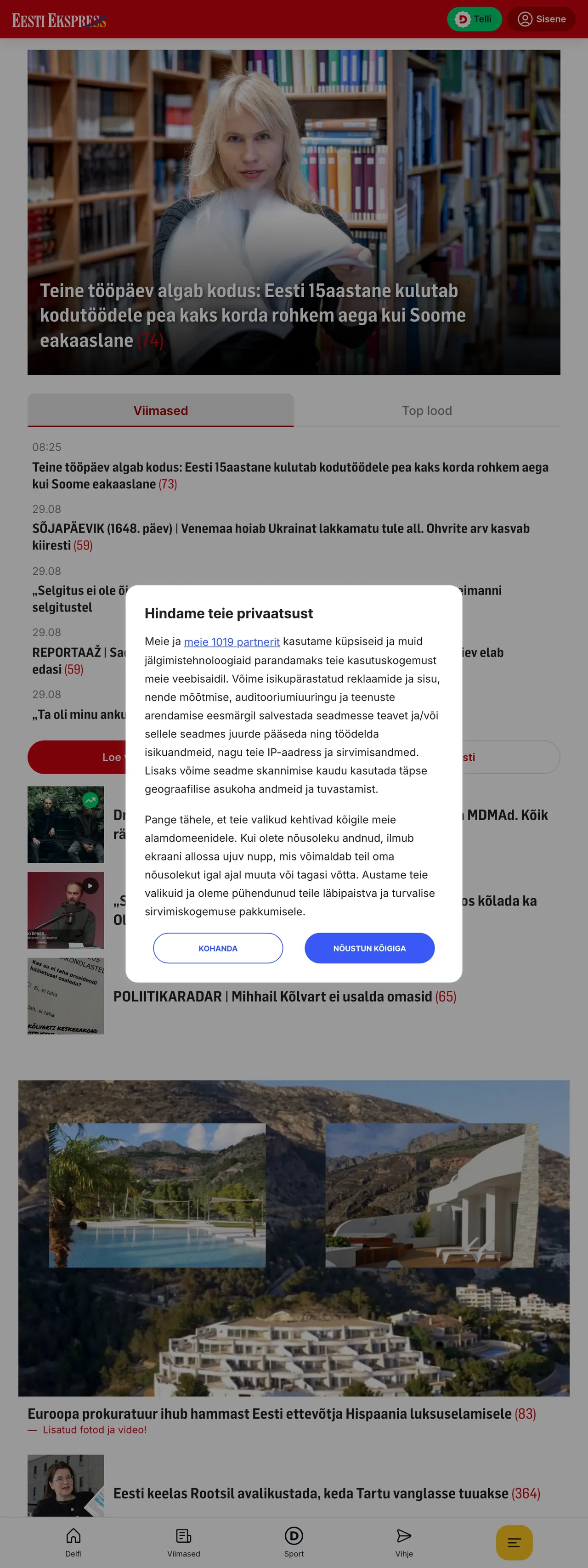 Screenshot of the Eesti Ekspress front page