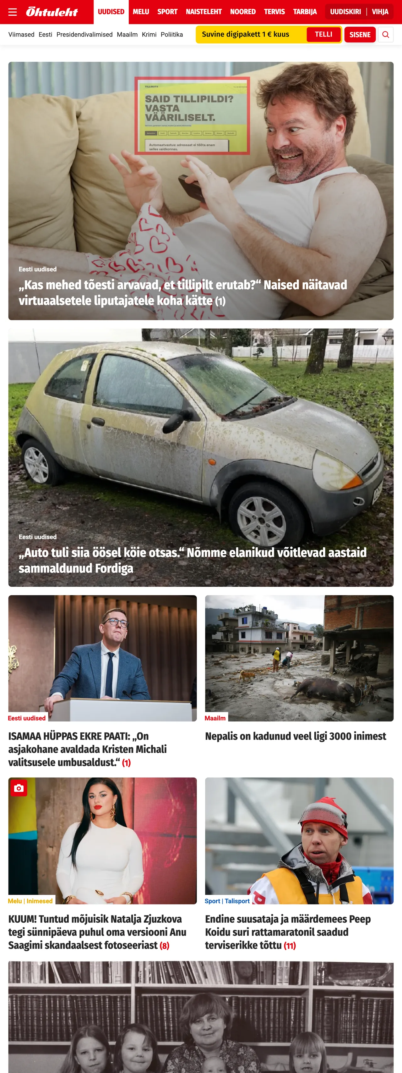 Screenshot of the Õhtuleht front page