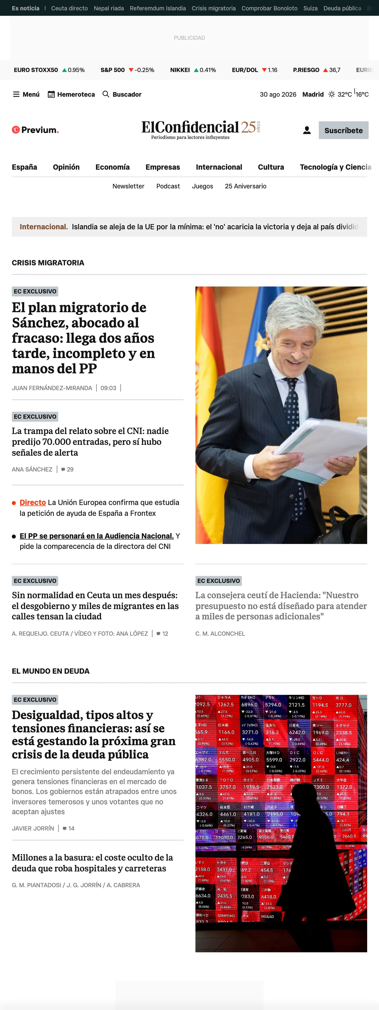 Screenshot of the El Confidencial front page