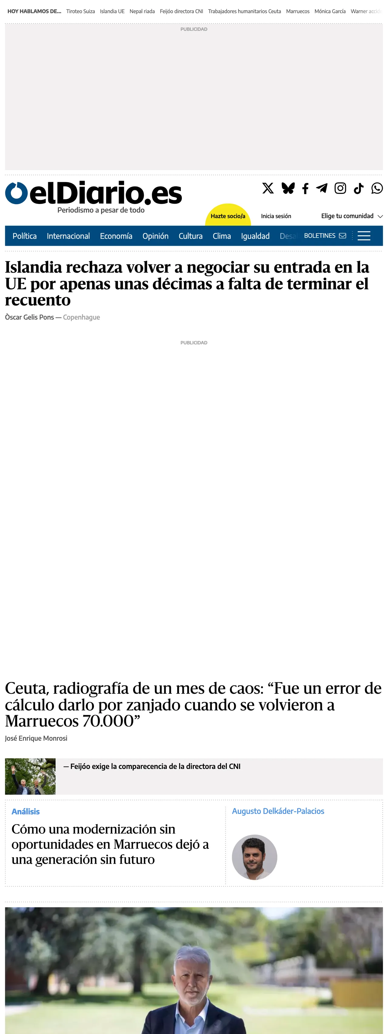 Screenshot of the elDiario.es front page