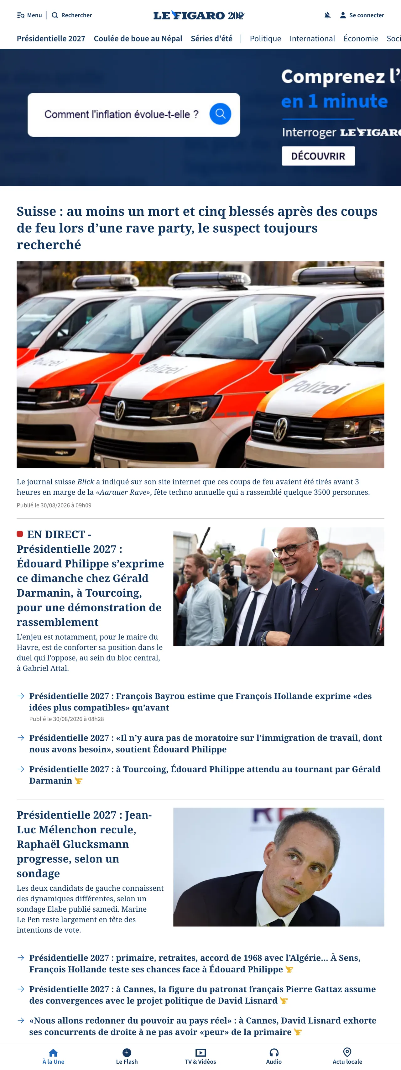 Screenshot of the Le Figaro front page
