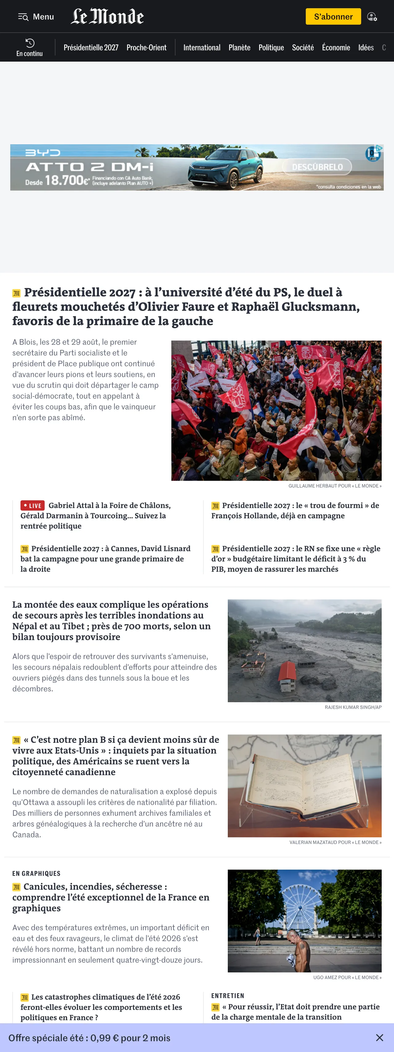 Screenshot of the Le Monde front page