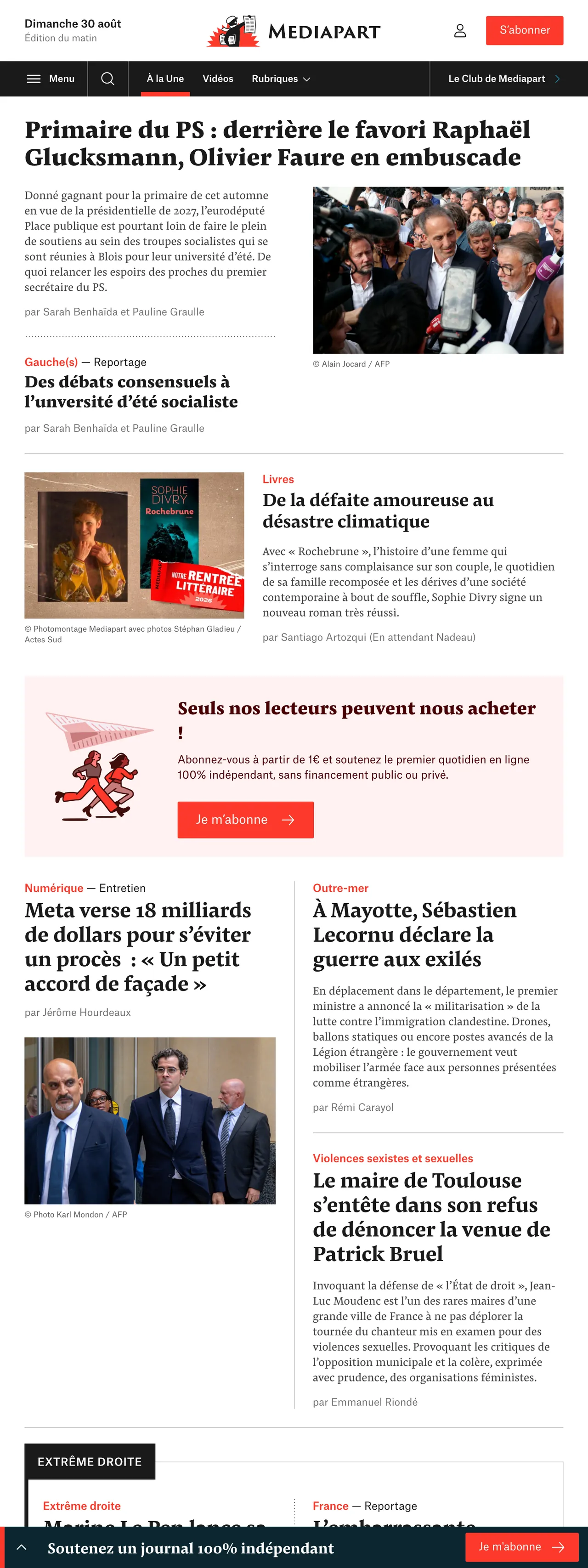 Screenshot of the Mediapart front page