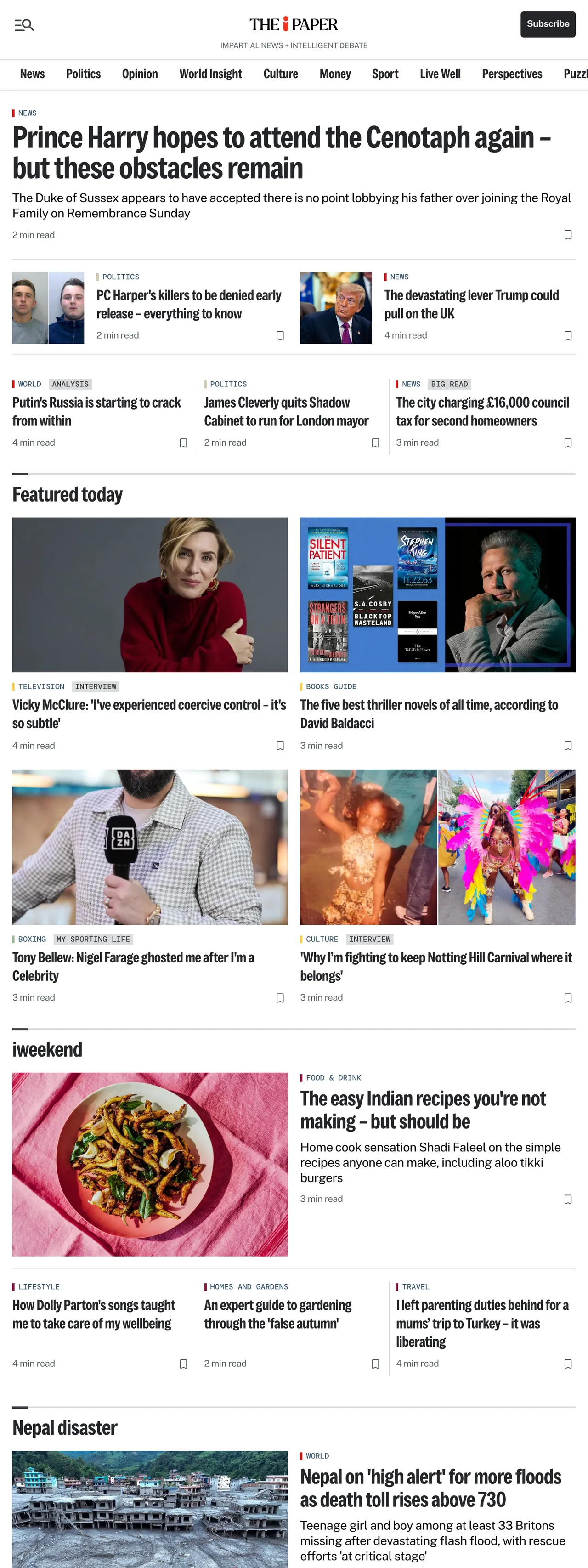 Screenshot of the The i Paper front page