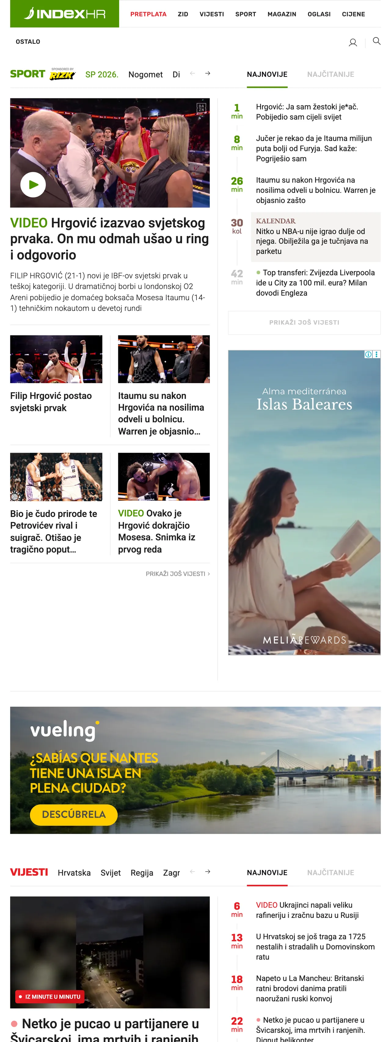 Screenshot of the Index.hr front page