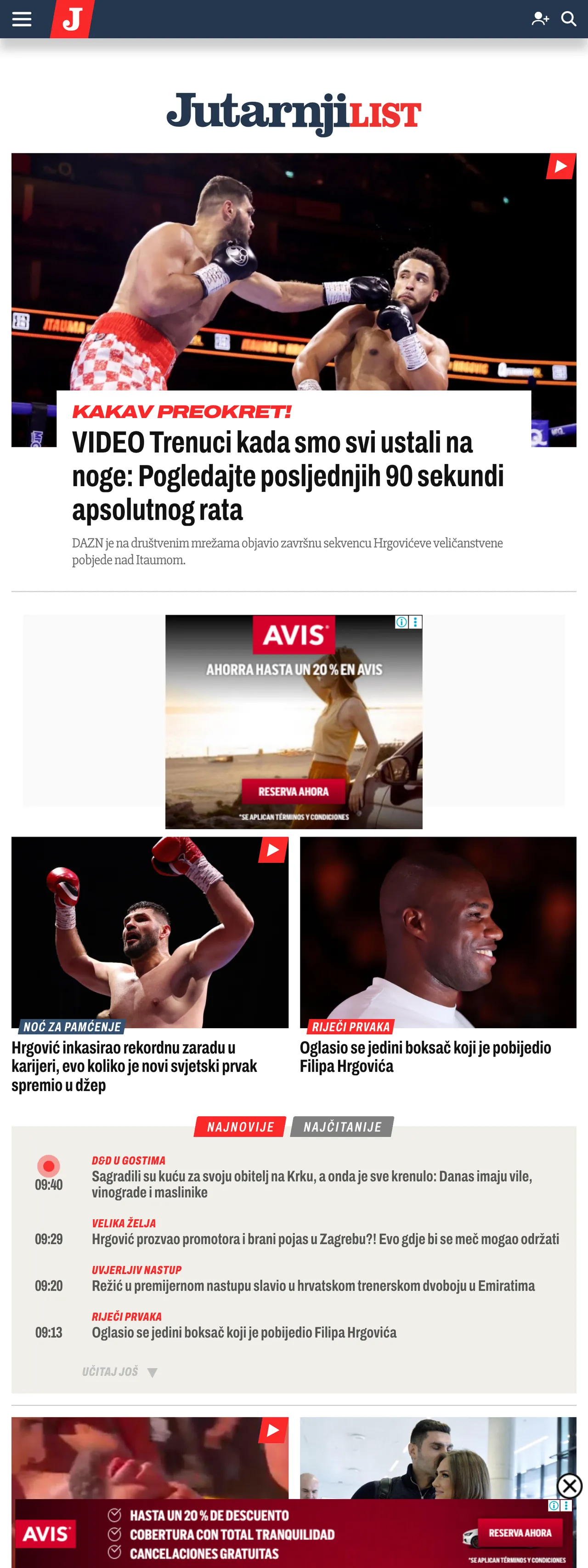 Screenshot of the Jutarnji list front page