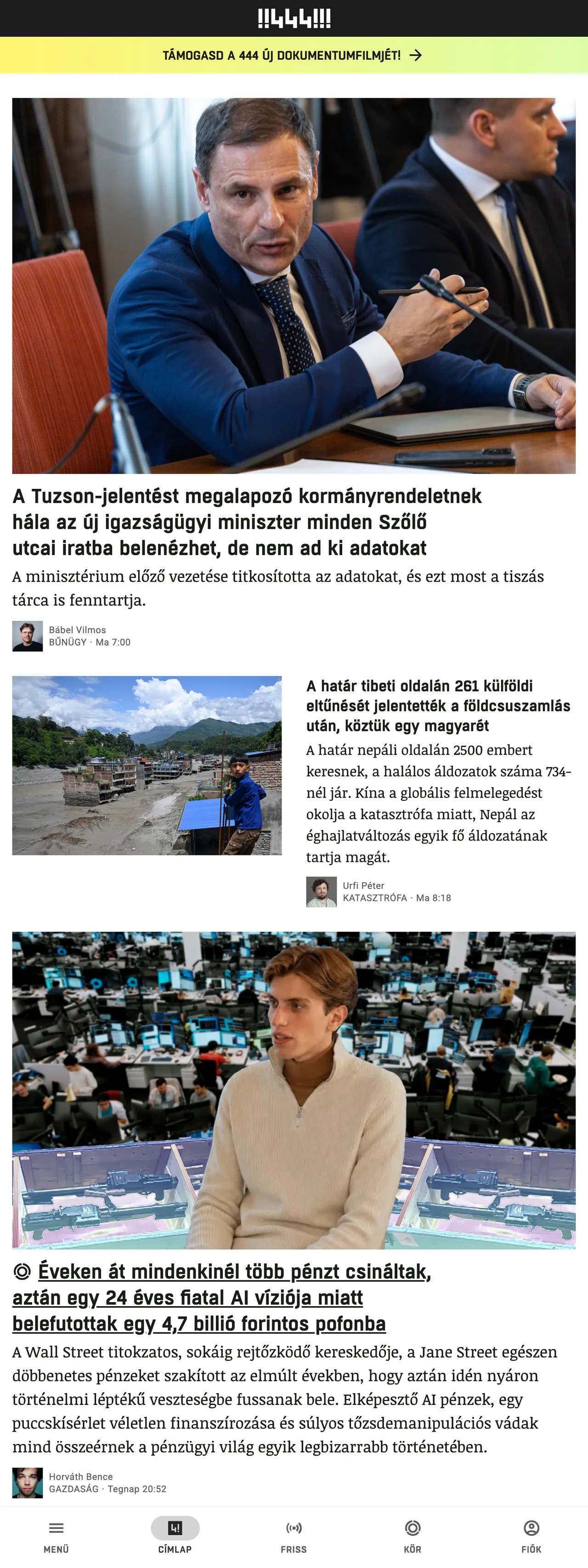 Screenshot of the 444 front page