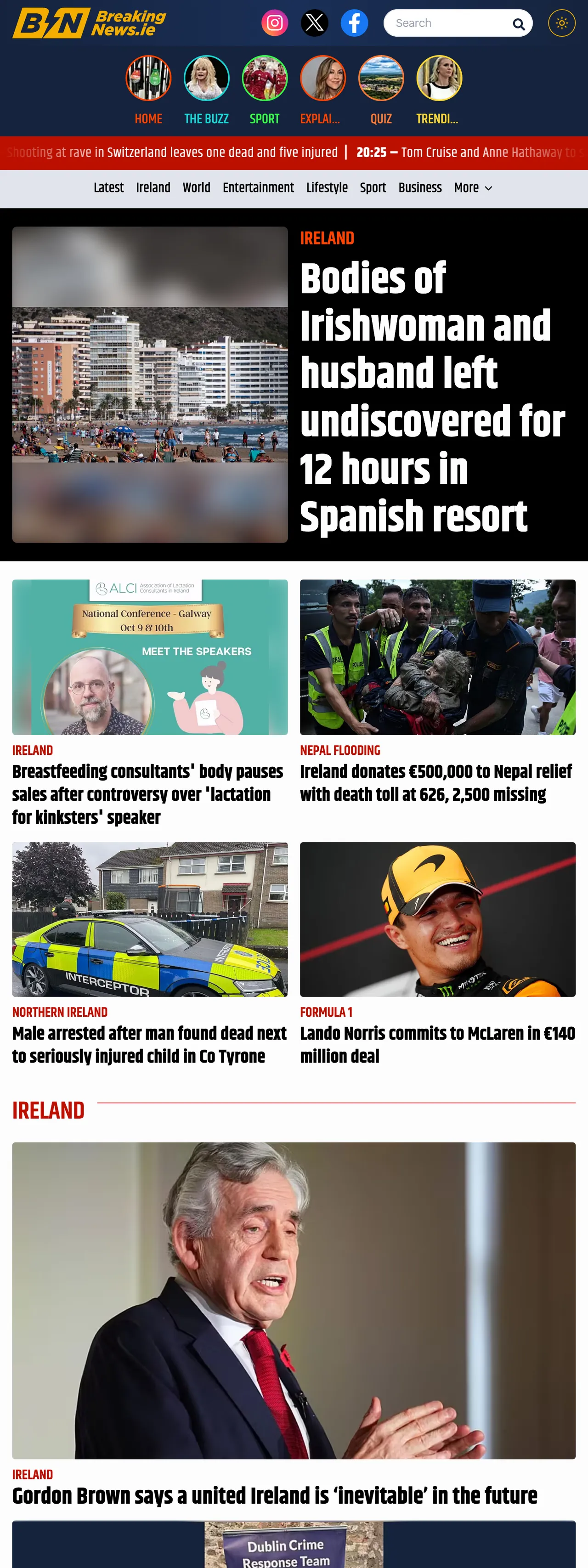 Screenshot of the BreakingNews.ie front page