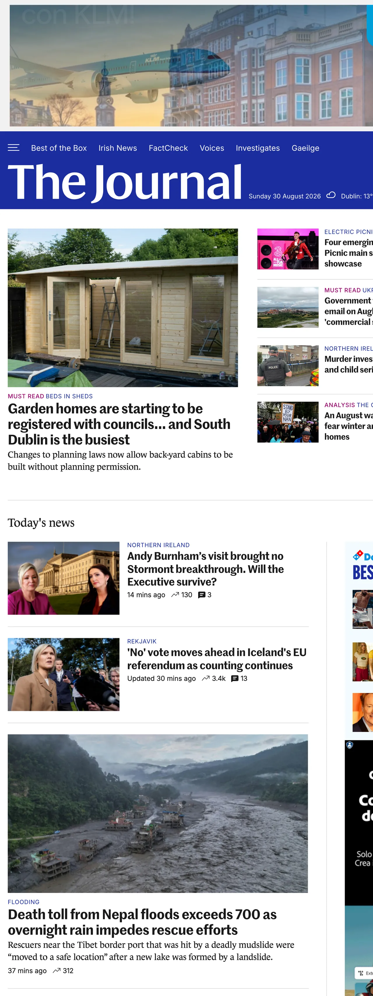Screenshot of the TheJournal.ie front page