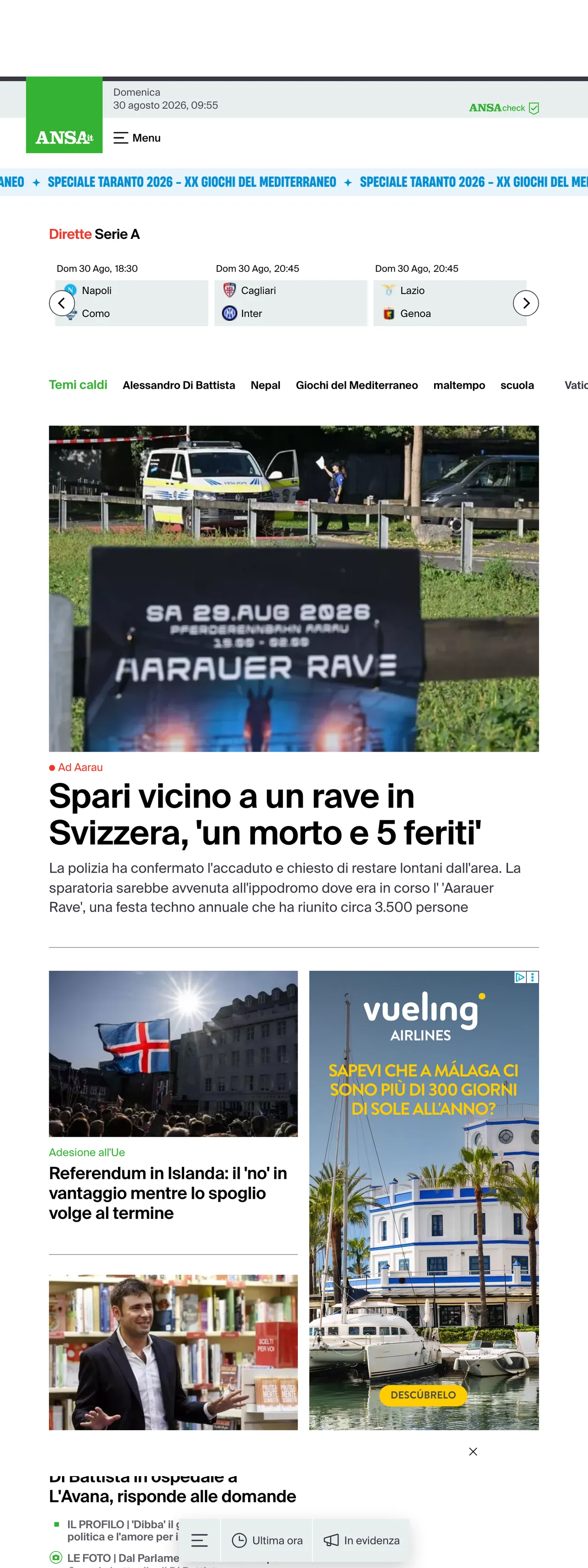 Screenshot of the ANSA front page
