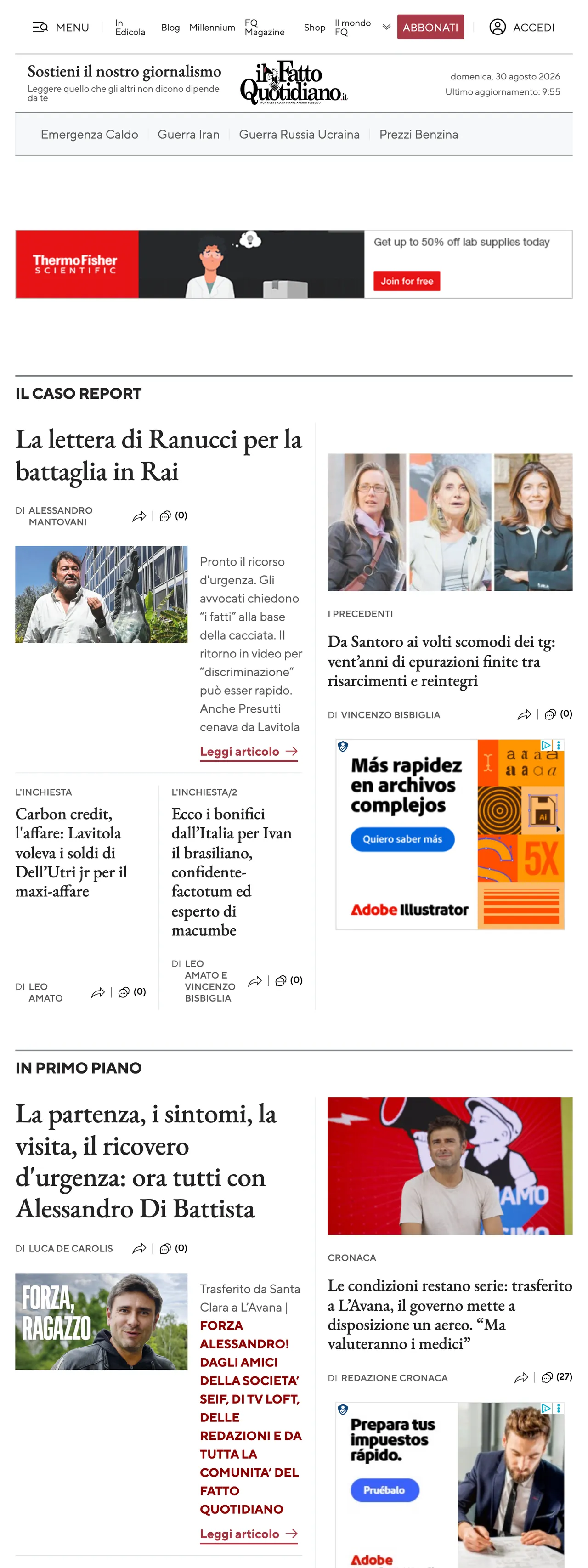 Screenshot of the Il Fatto Quotidiano front page