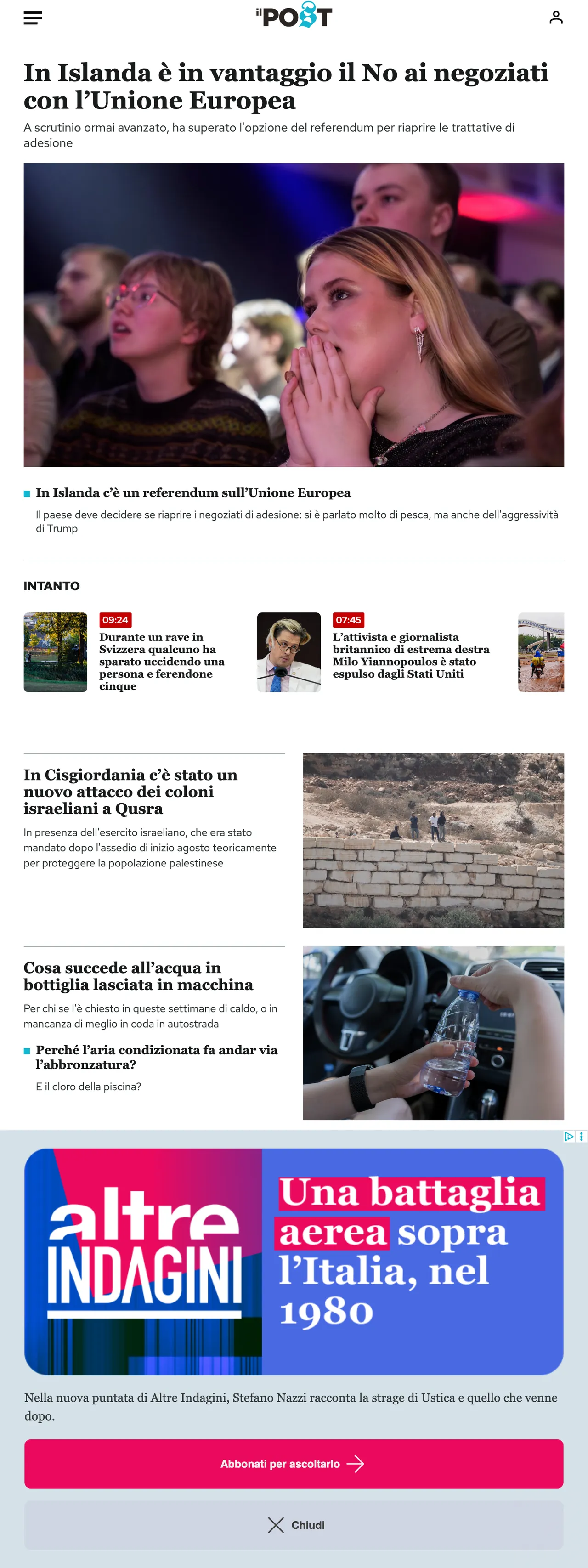 Screenshot of the Il Post front page