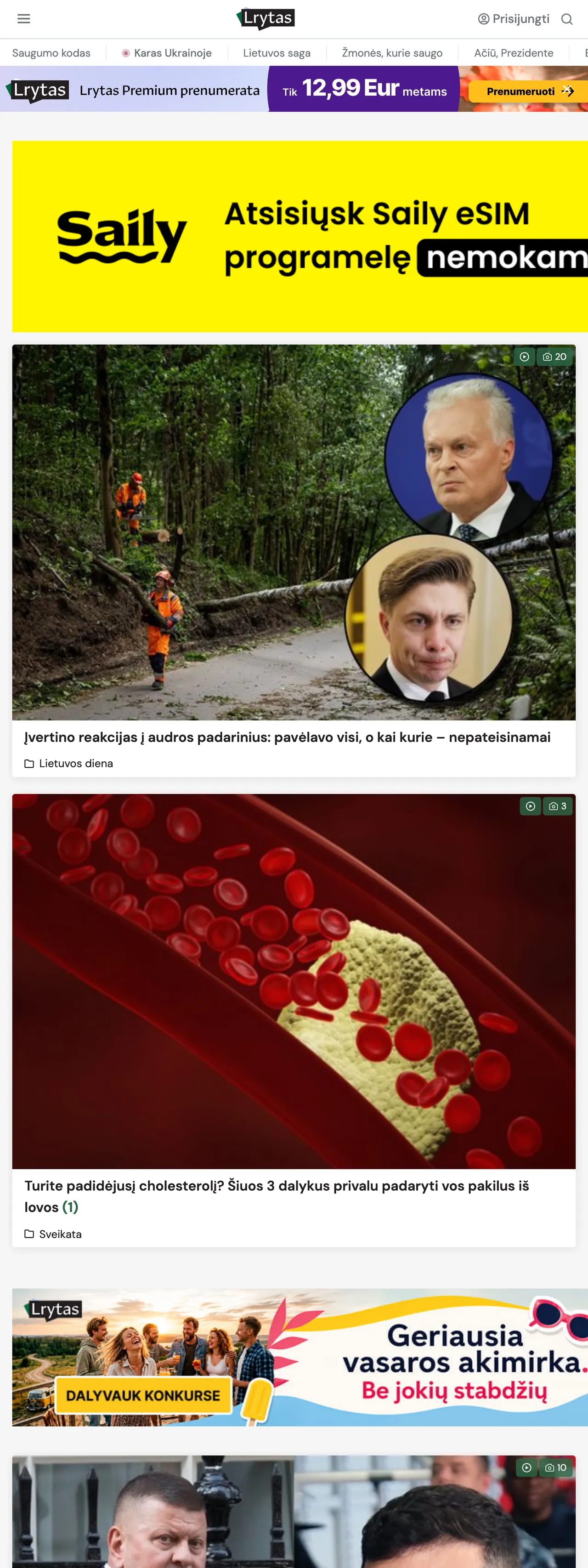 Screenshot of the Lrytas front page